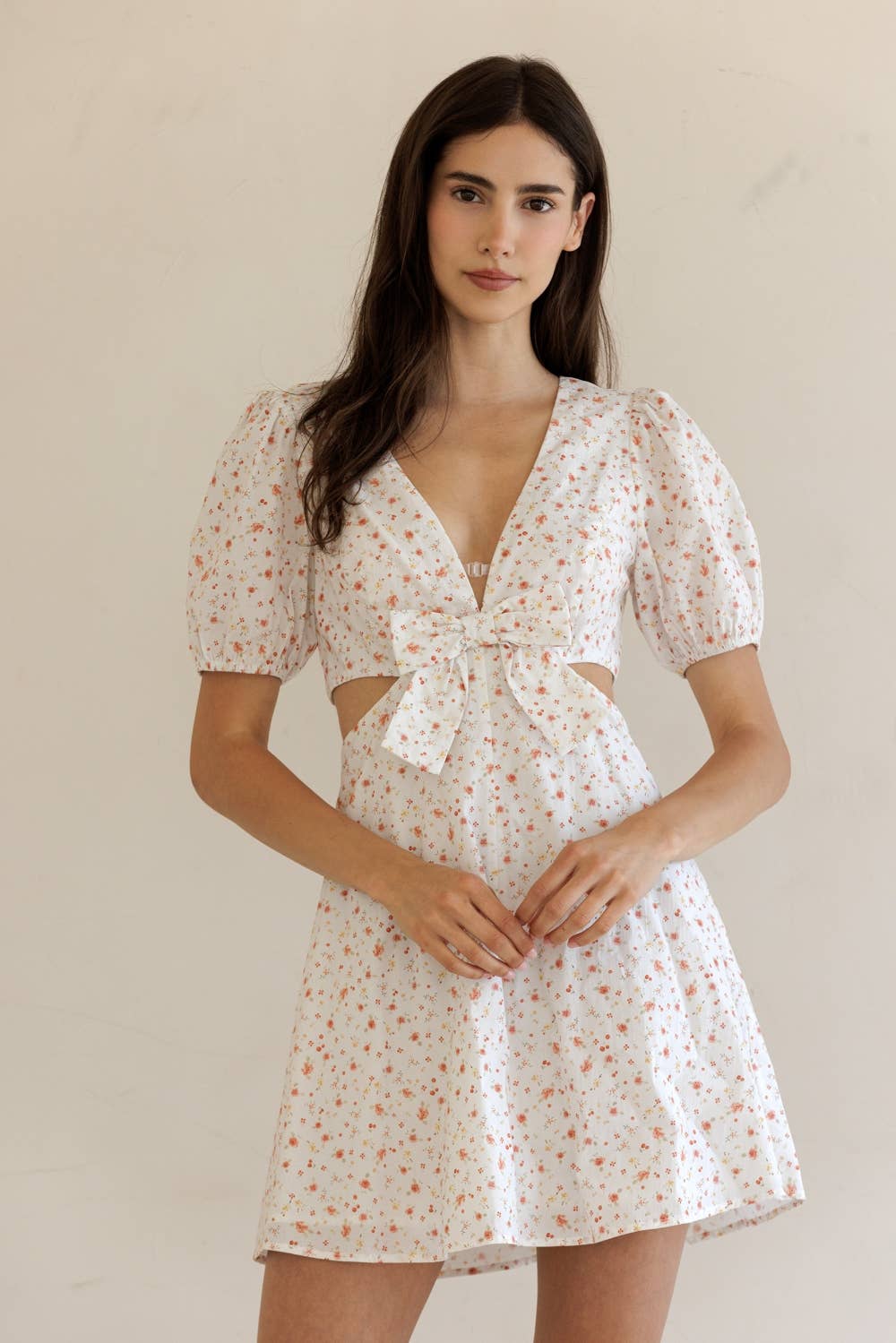 Camille | 100% Cotton Floral Bow Mini Dress