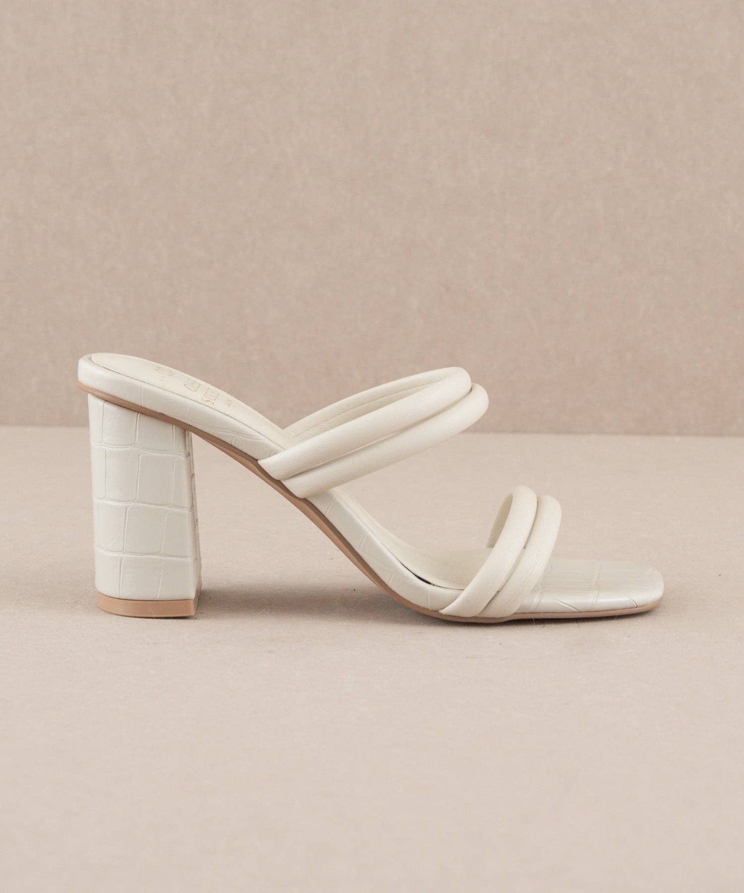 The Angela Beige | Strappy Aligator Block Heel