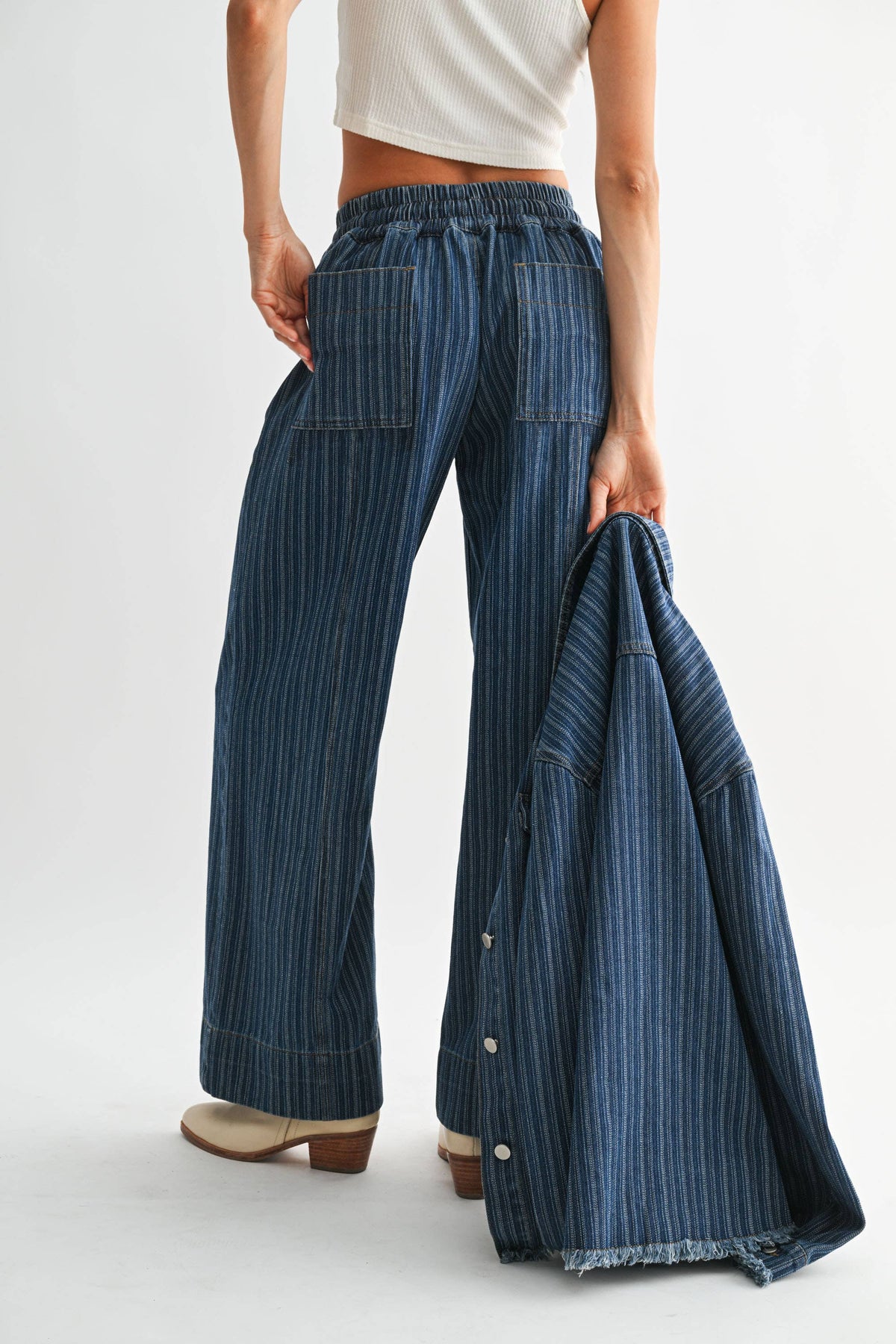 September | Wide-Leg Striped Denim Trousers