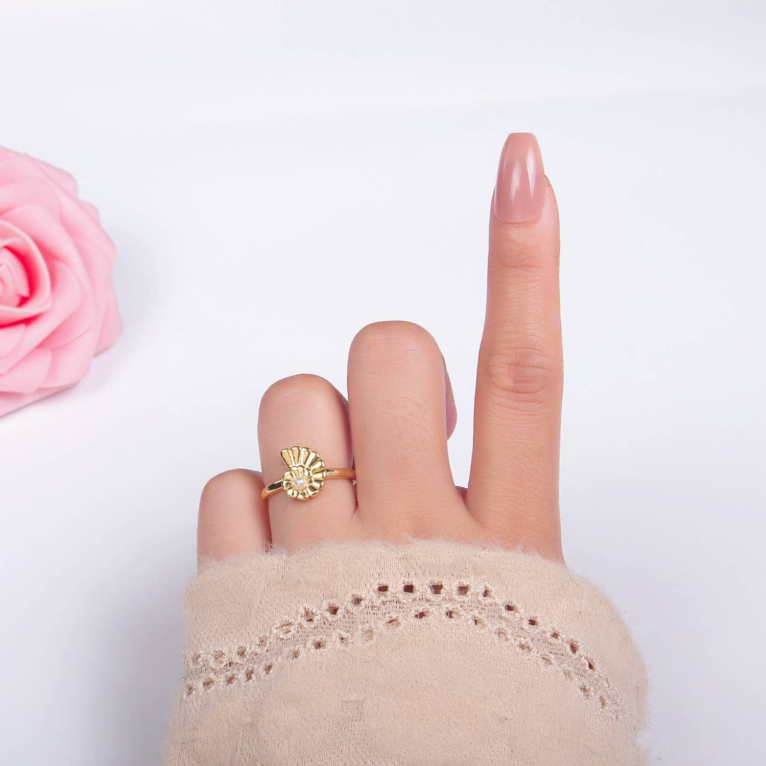 24K Gold Filled Shell Pearl Adjustable Ring