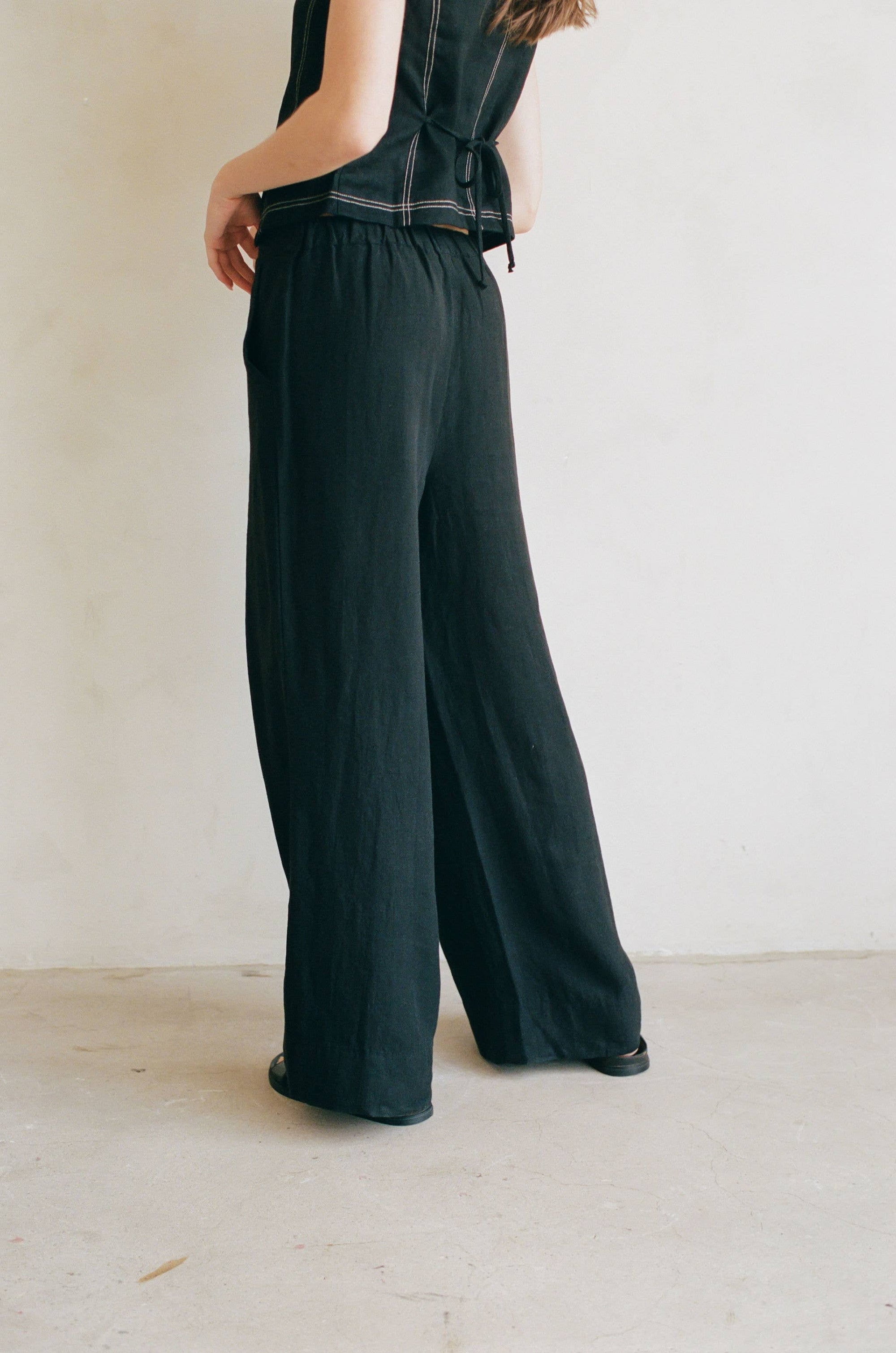 Woven 100% Linen Wide Leg Pants