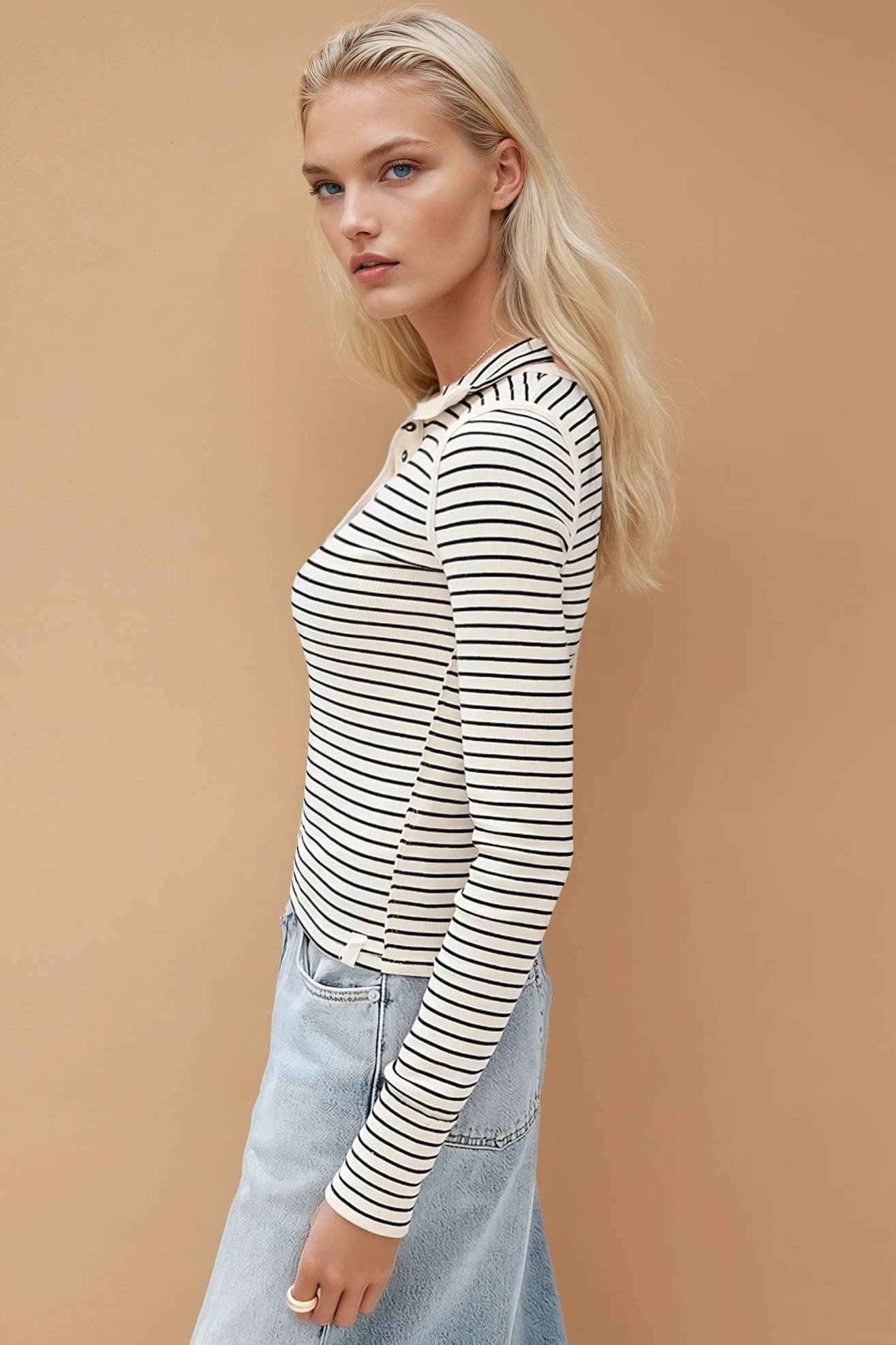 Sinclaire | Long Sleeve Striped Knit Henley Top