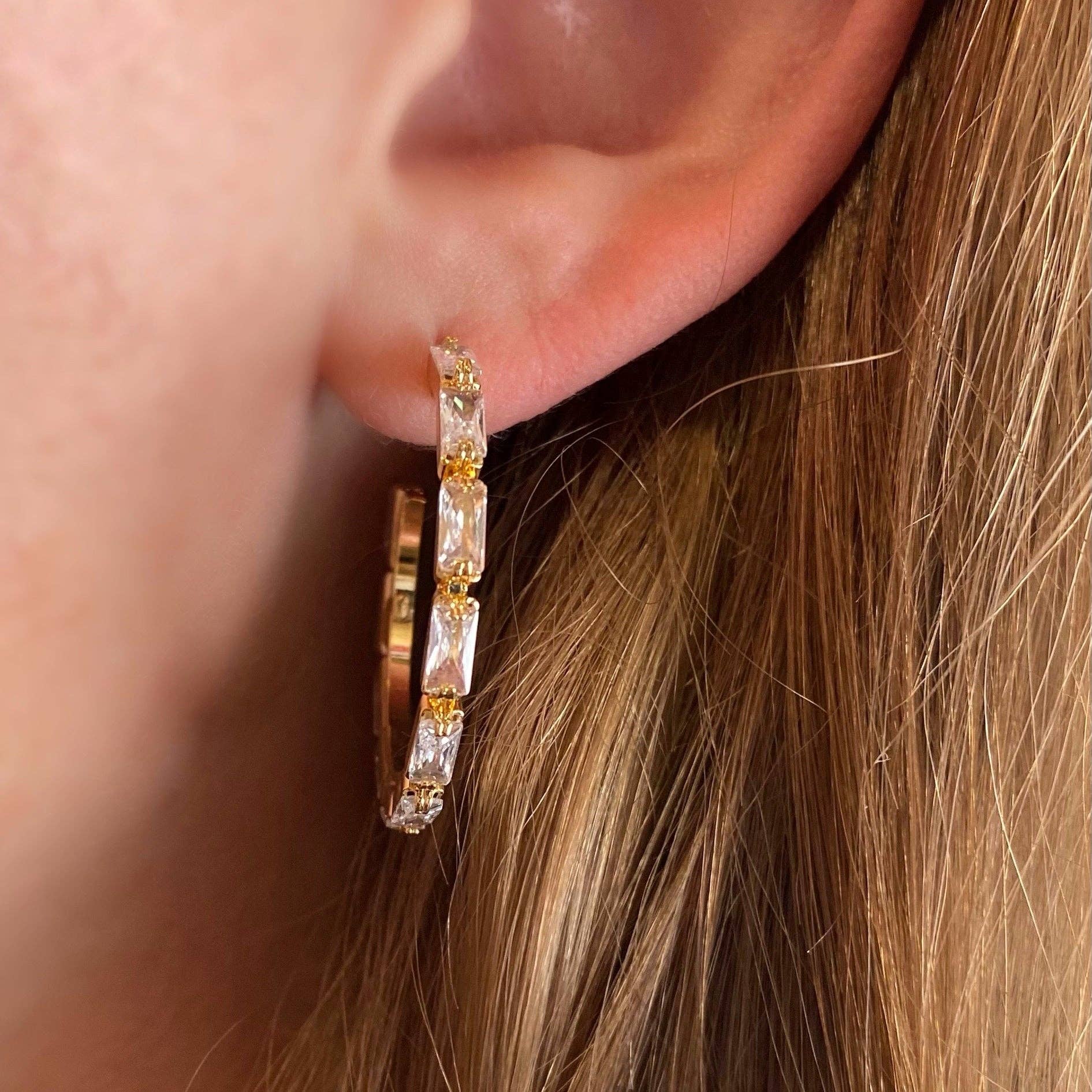18k Gold Filled Baguette Hoop Earrings