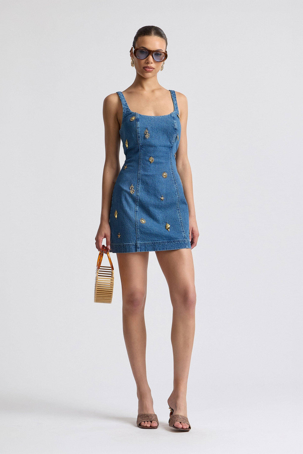 Monarch | Stretch Denim Charm Embellished Mini Dress
