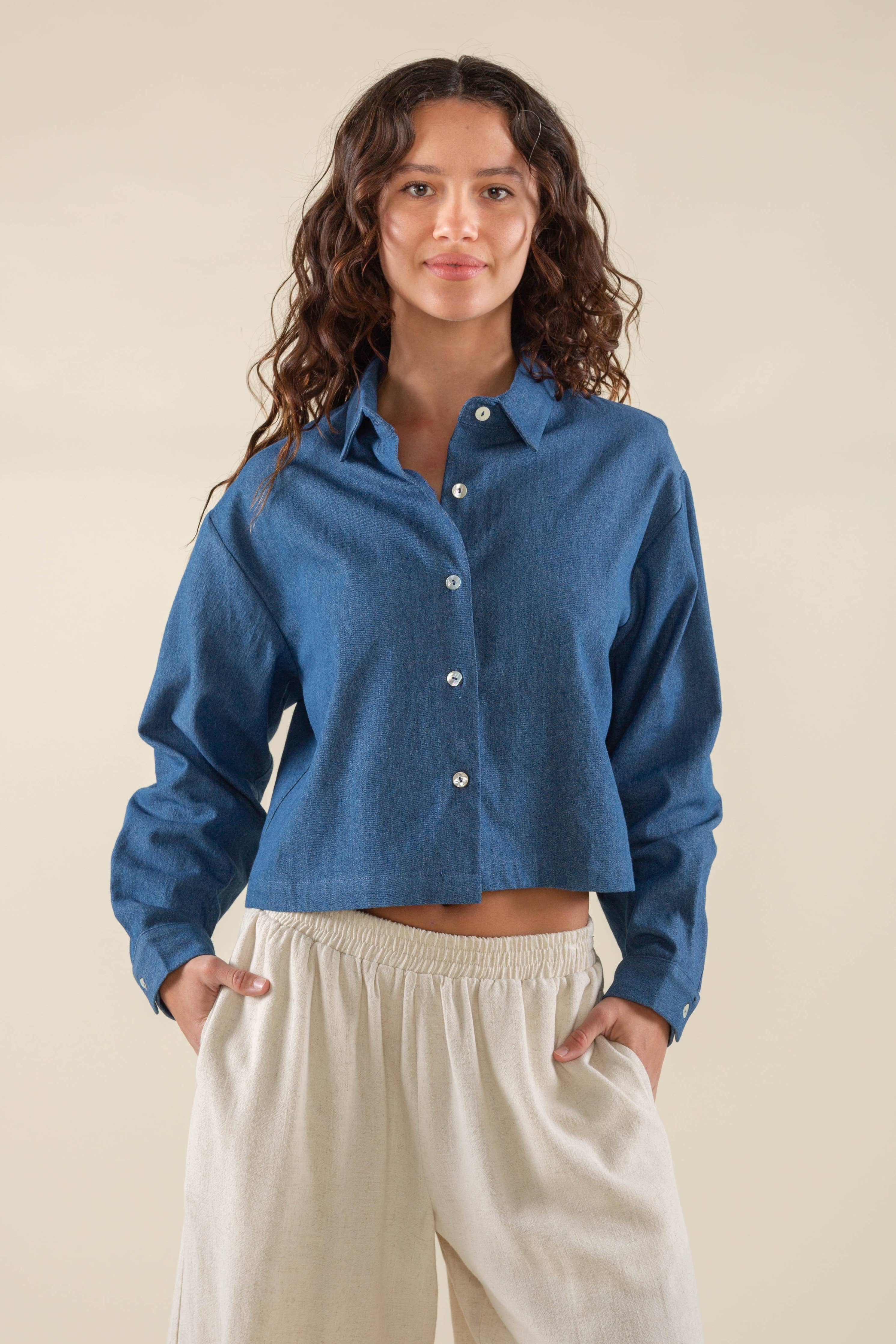 Charli | 100% Cotton Boxy Long Sleeve Denim Button Down