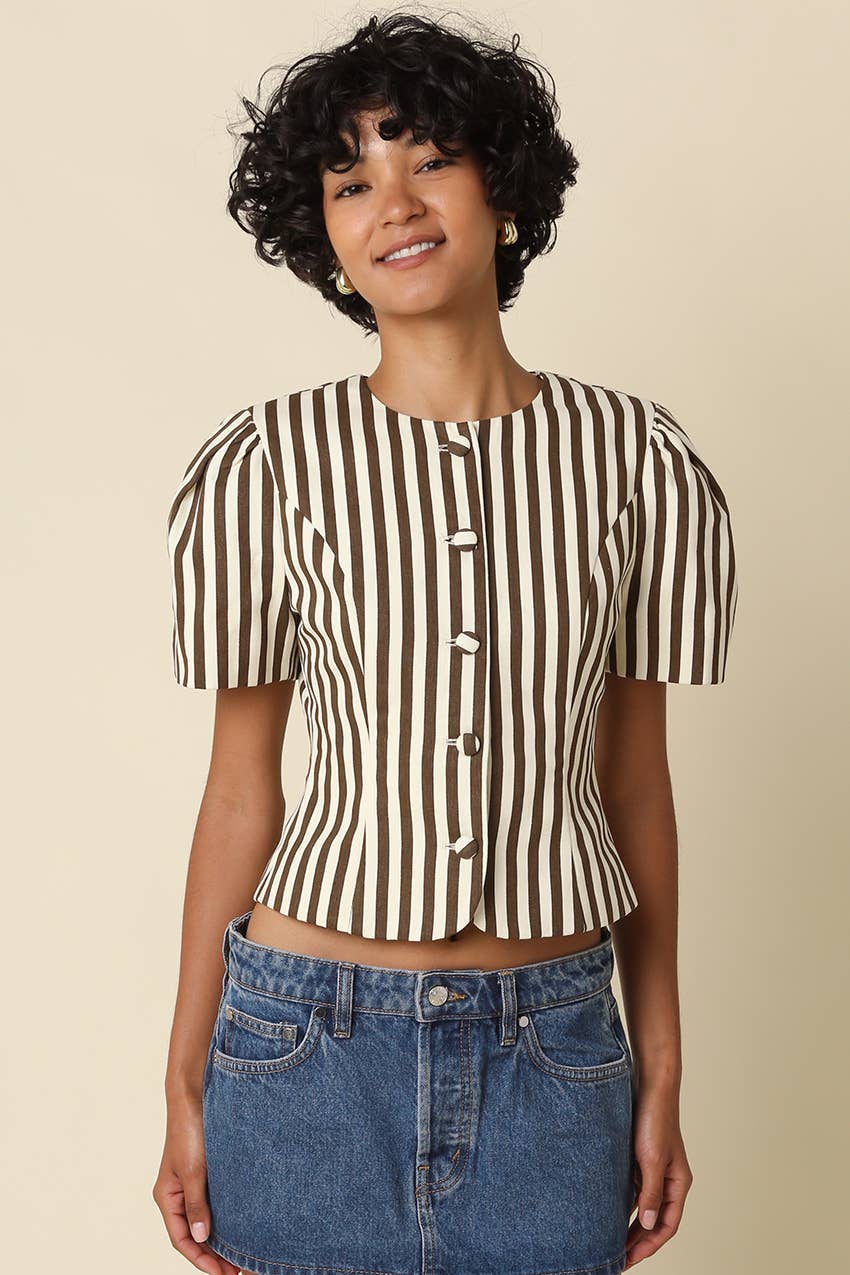 Selina | Stripe Puff Sleeve Top