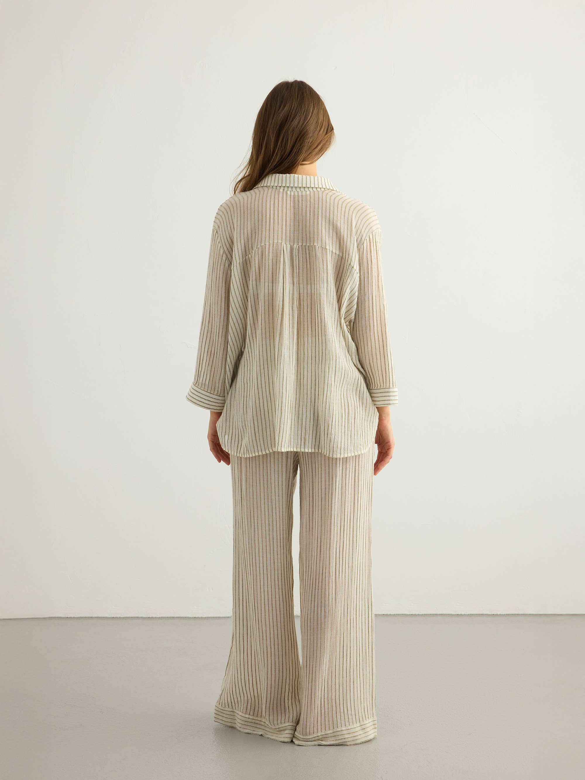 Voyage Set 100% Textured Cotton | Khaki Green Stripes