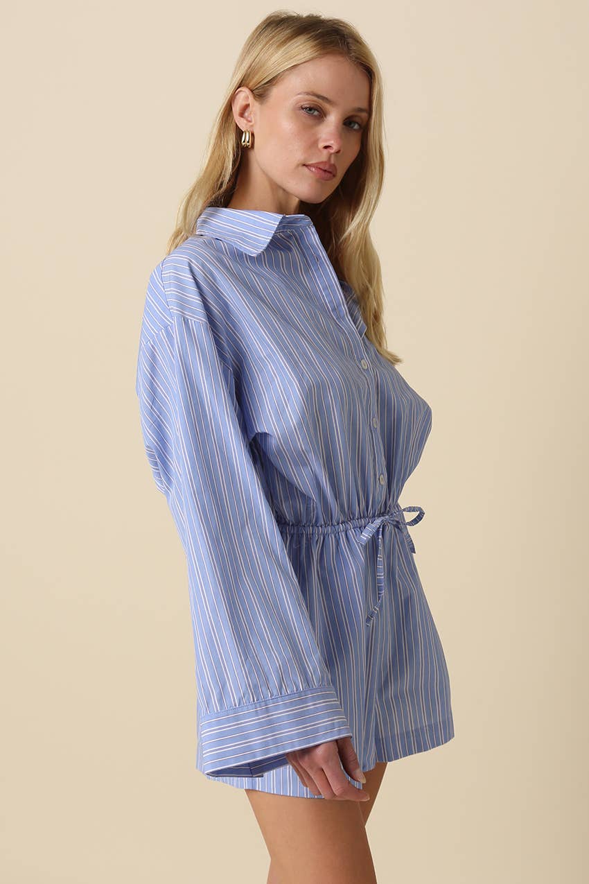 Laci | Striped Drawstring Shirt Romper