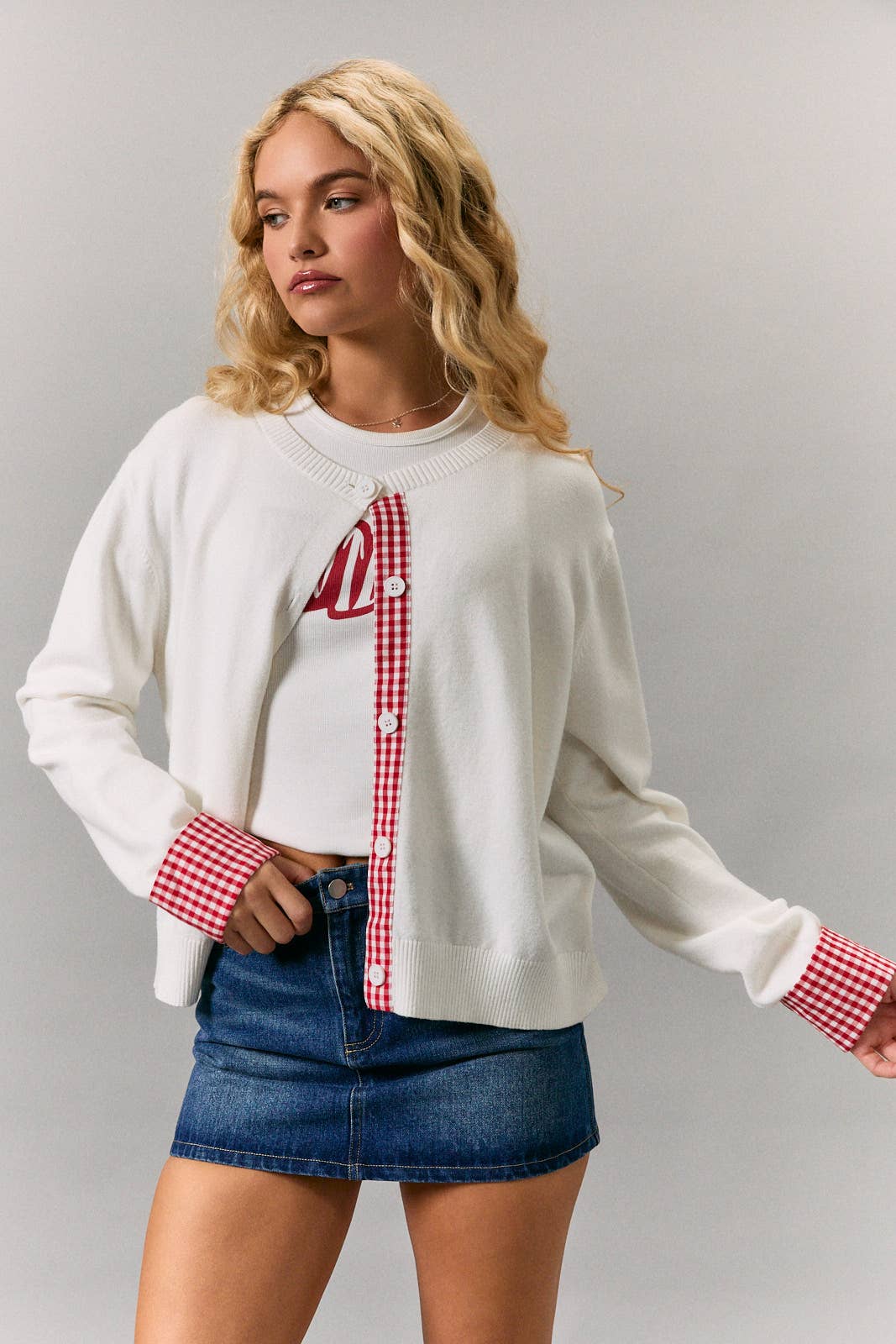 Campbell | Gingham Detail Knit Cardigan