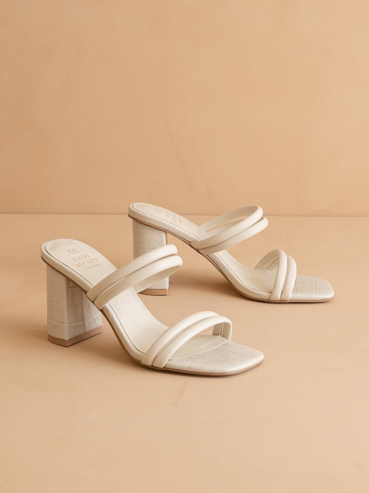 The Angela Beige | Strappy Aligator Block Heel