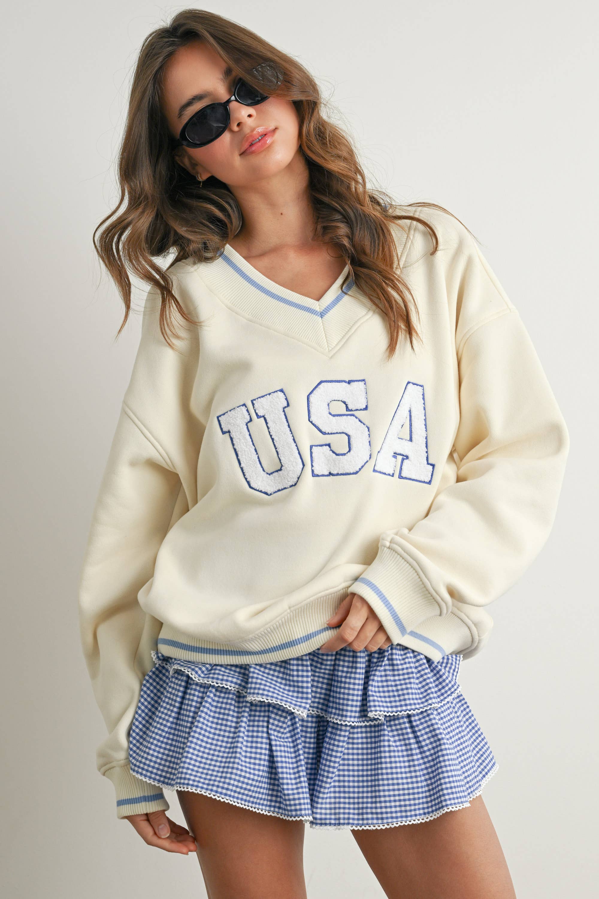 USA | Crew Neck Graphic Long Sleeve Top