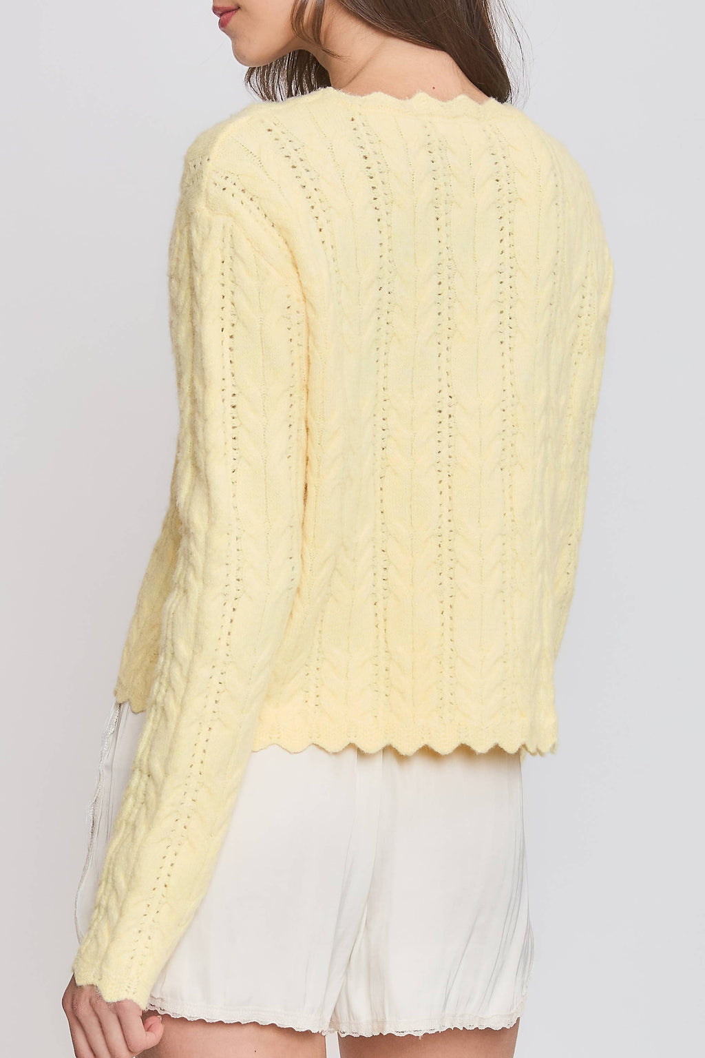 Greer | Scallop Hem Cable Knit Cardigan