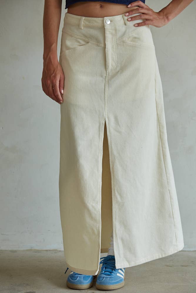 Tessa | Woven Cotton Corduroy Flare Maxi Skirt