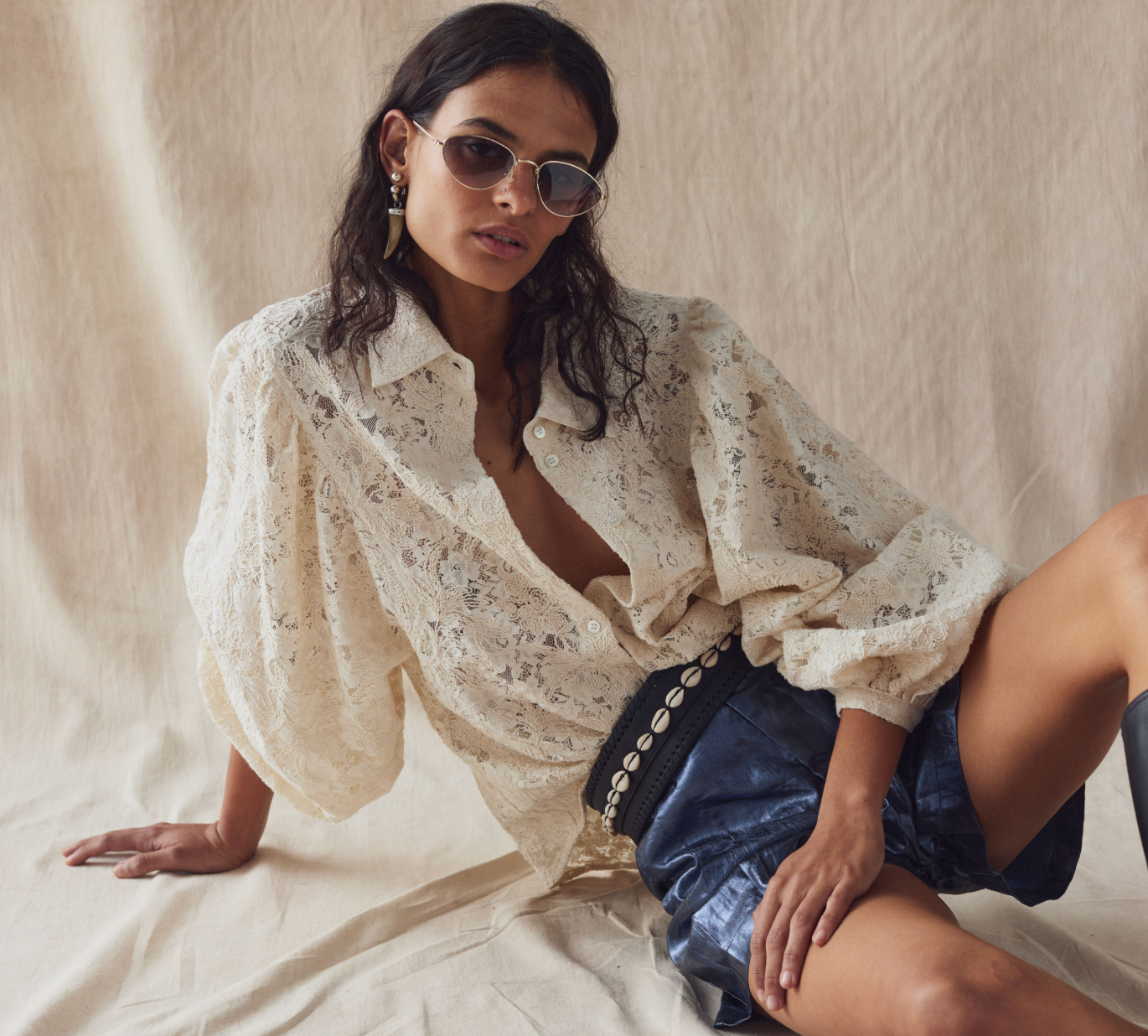 Claire | Cotton Lace Shirt - Natural