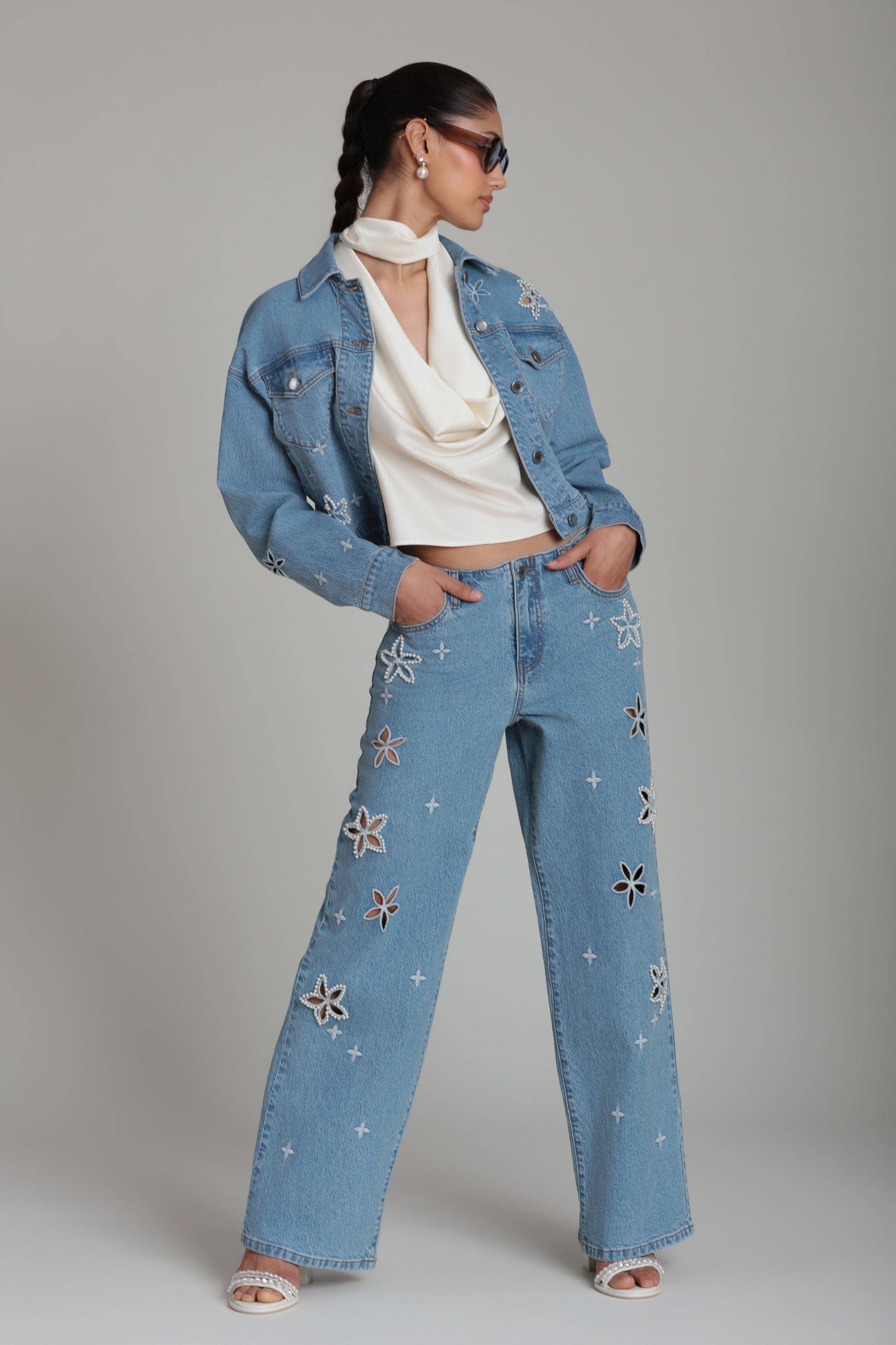 Pearl Fleur | Embellished Stretch Denim Jean