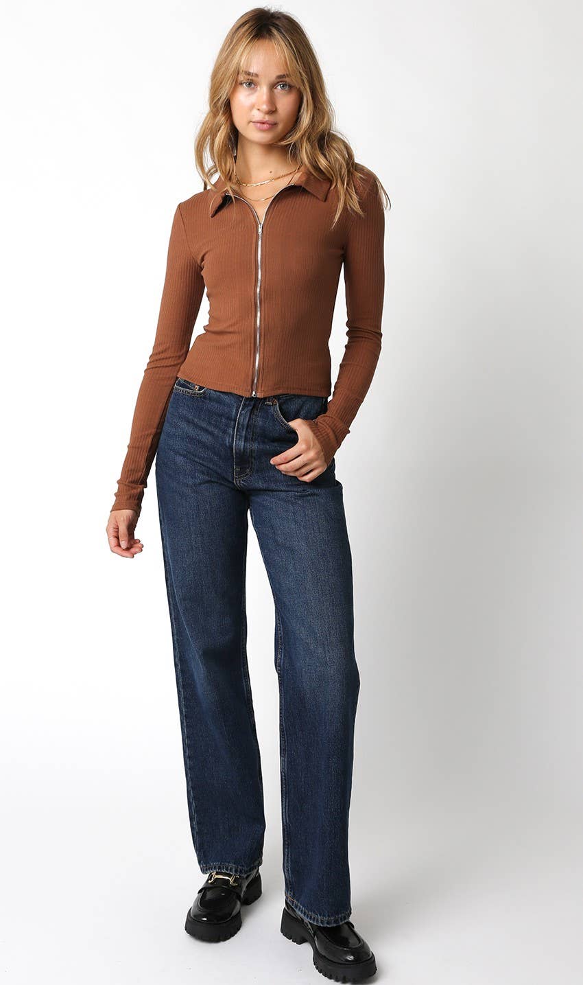 Megan | Knit Long Sleeve Top w/ Zipper
