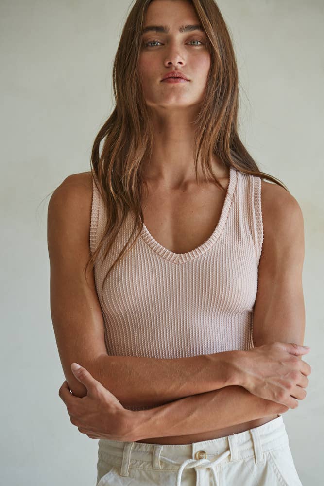 Dalia | Seamless Knit Nylon Spandex Ribbed V-Neck Tank