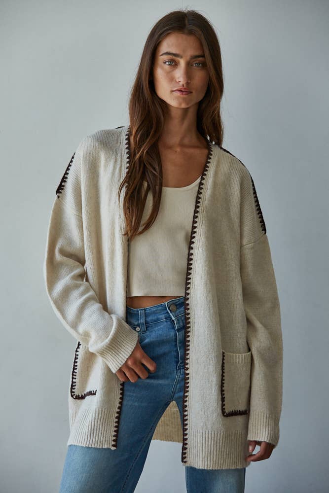 Winnie | Knit Sweater Contrast Stitch Cardigan