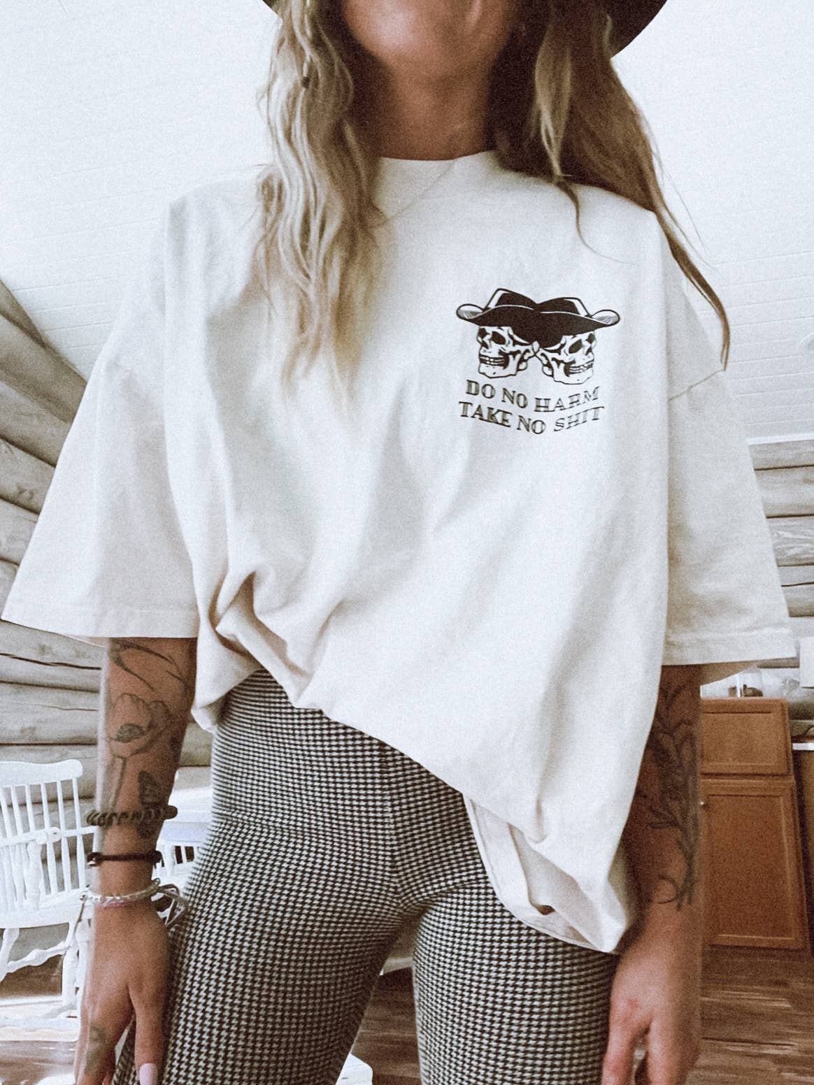 Do No Harm Take No Shit Cowboy Skelly Graphic Tee - Ivory
