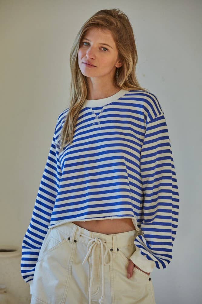 Easy Tide | Knit 100% Cotton Striped Crew Neck