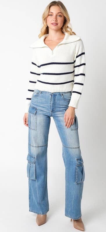 Jackie | Knit Striped Sweater w/ Zipper