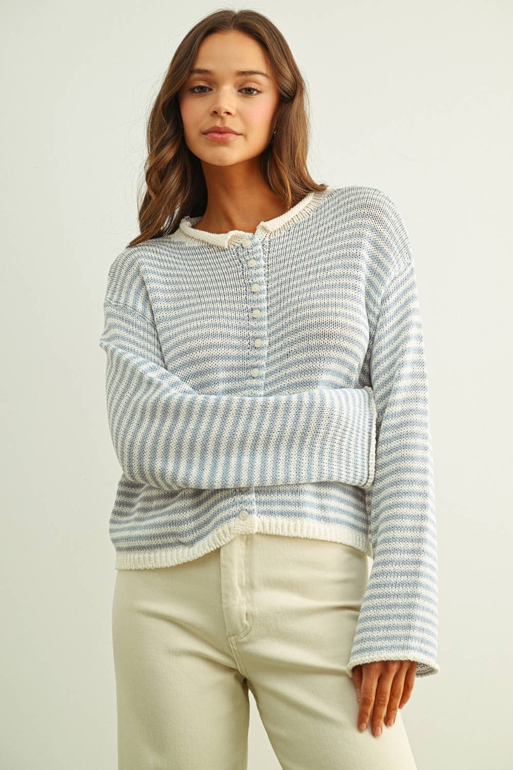 Happy | Stripe Button Front Knoit Cardigan