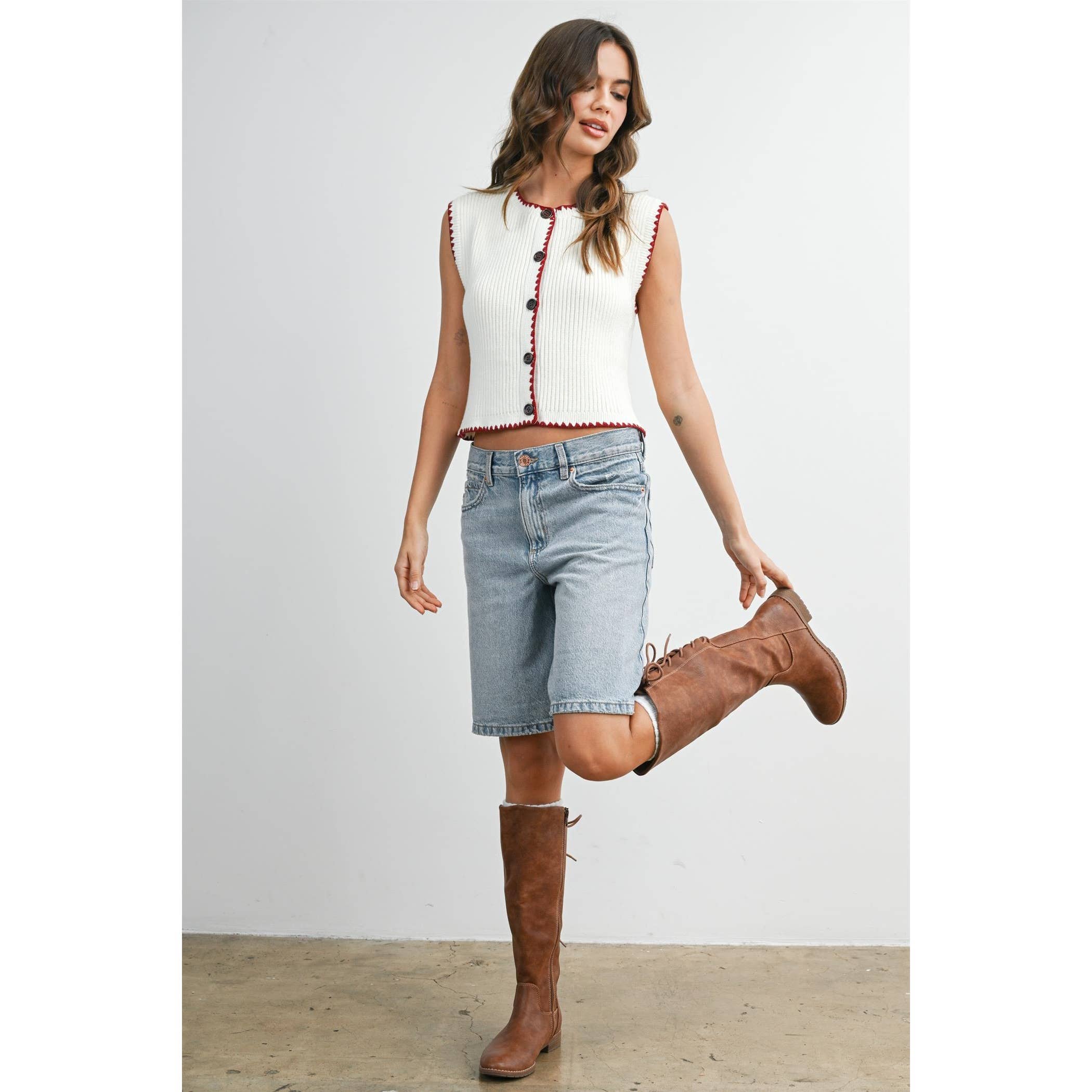 Sail | Contrast Trimmed Sleeveless Cardigan