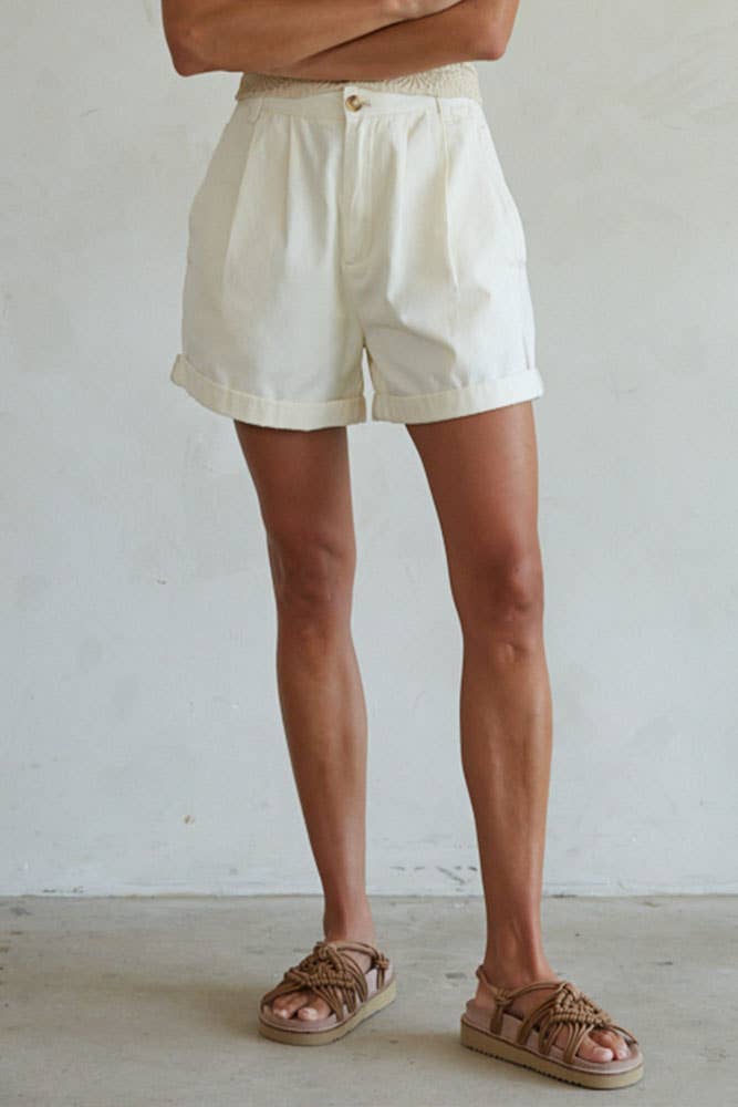 Abby | 100% Cotton Pleated Front Relax Fit Wide Leg Shorts