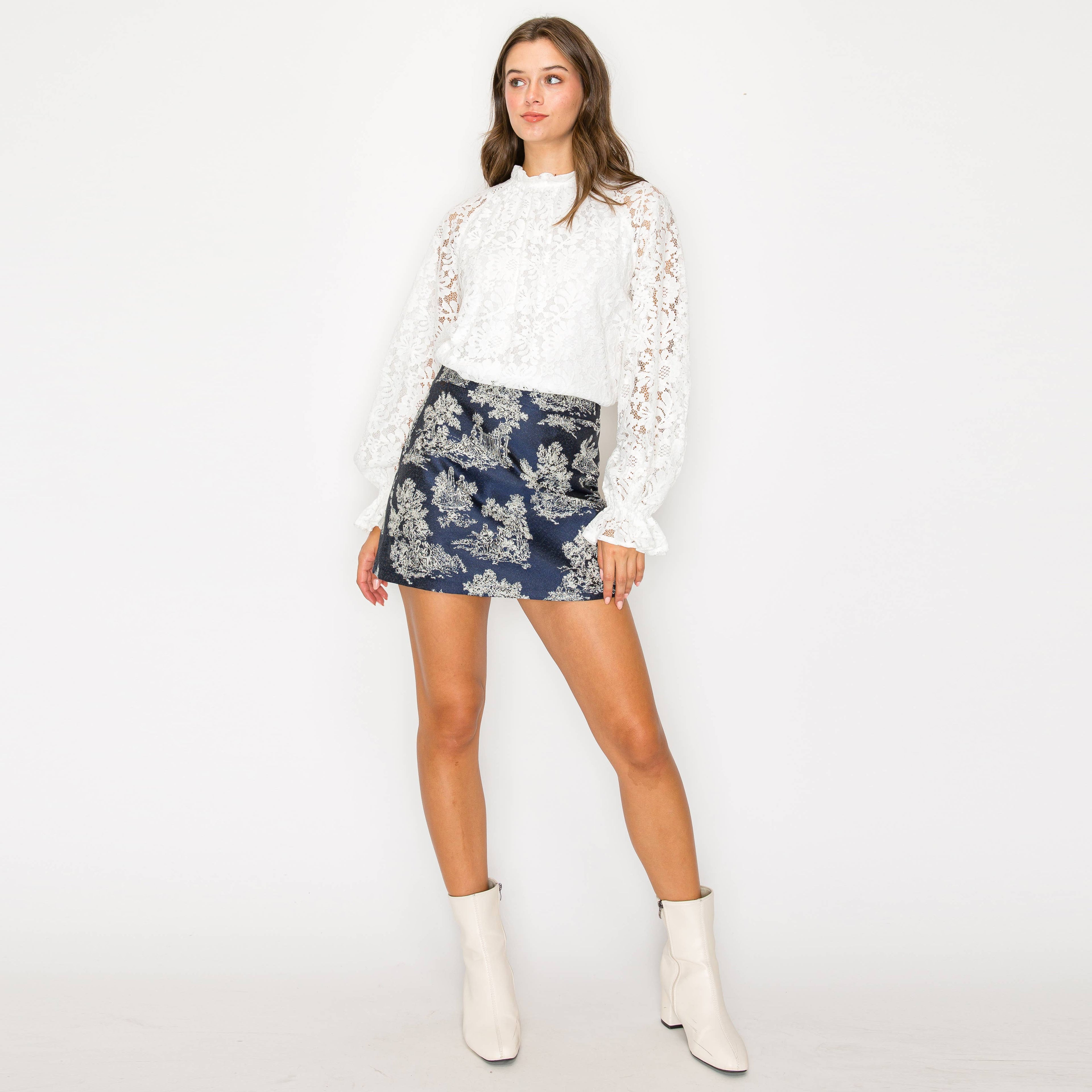 Tilly | Toile Jacquard Pattern Mini Skirt