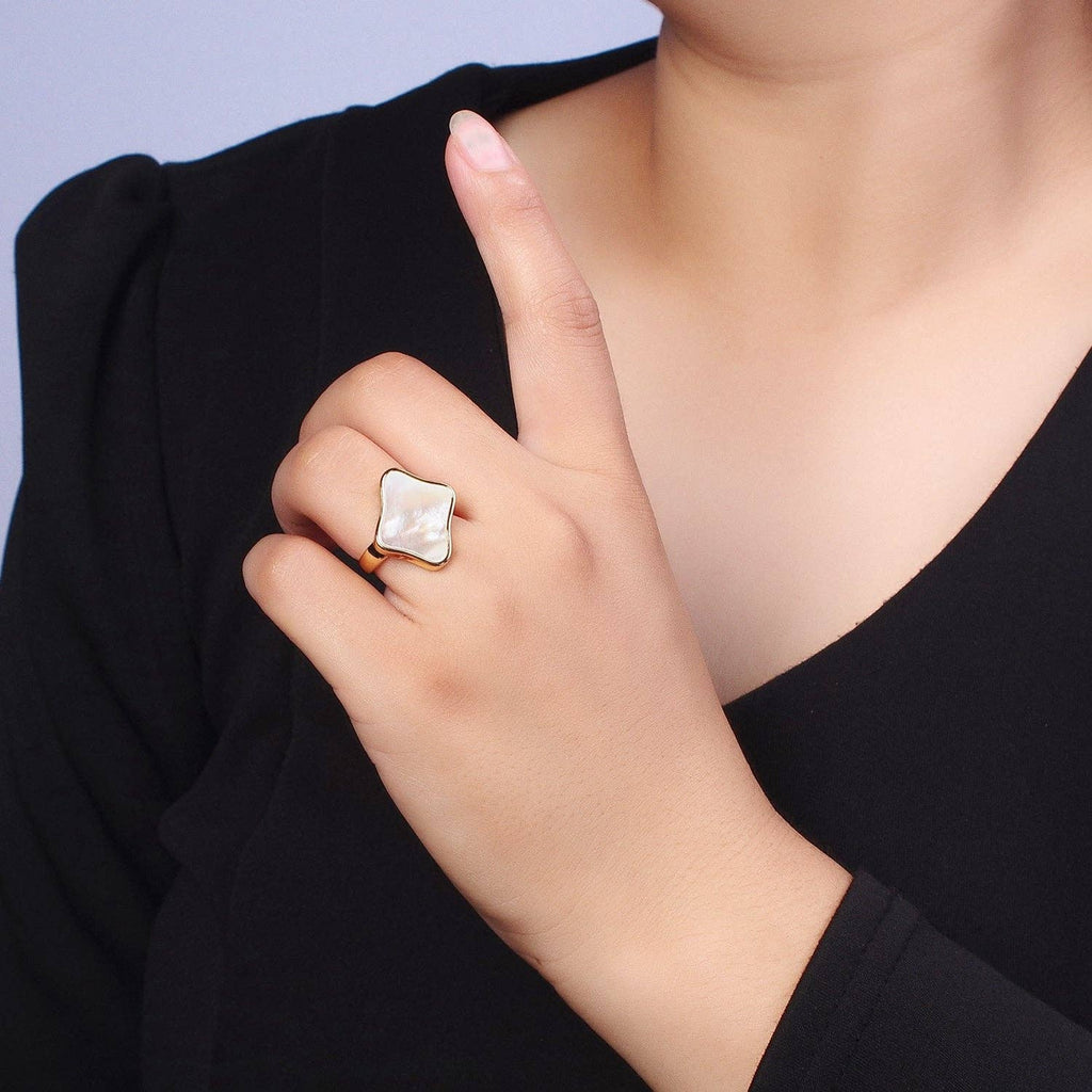 Gold Filled Pearl Shell Quatrefoil Ring