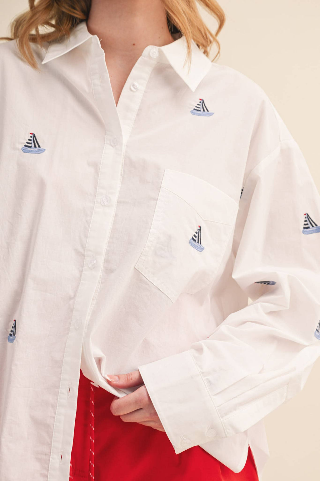 Sailboat | Embroidery Button Down Shirt