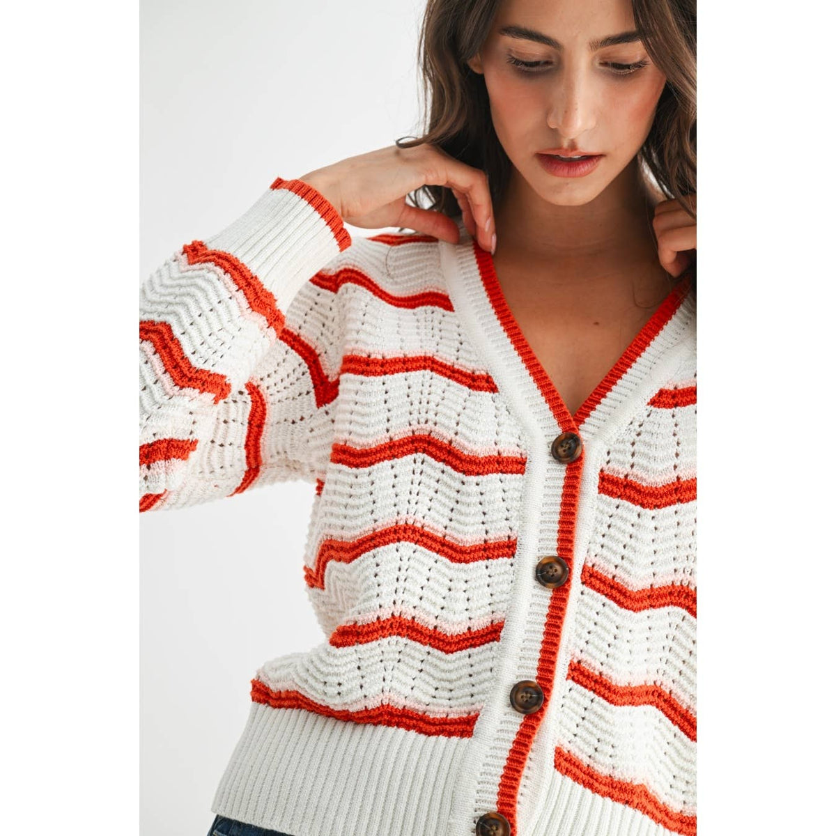 Rusti | 100% Cotton Stripe Knit Cardigan