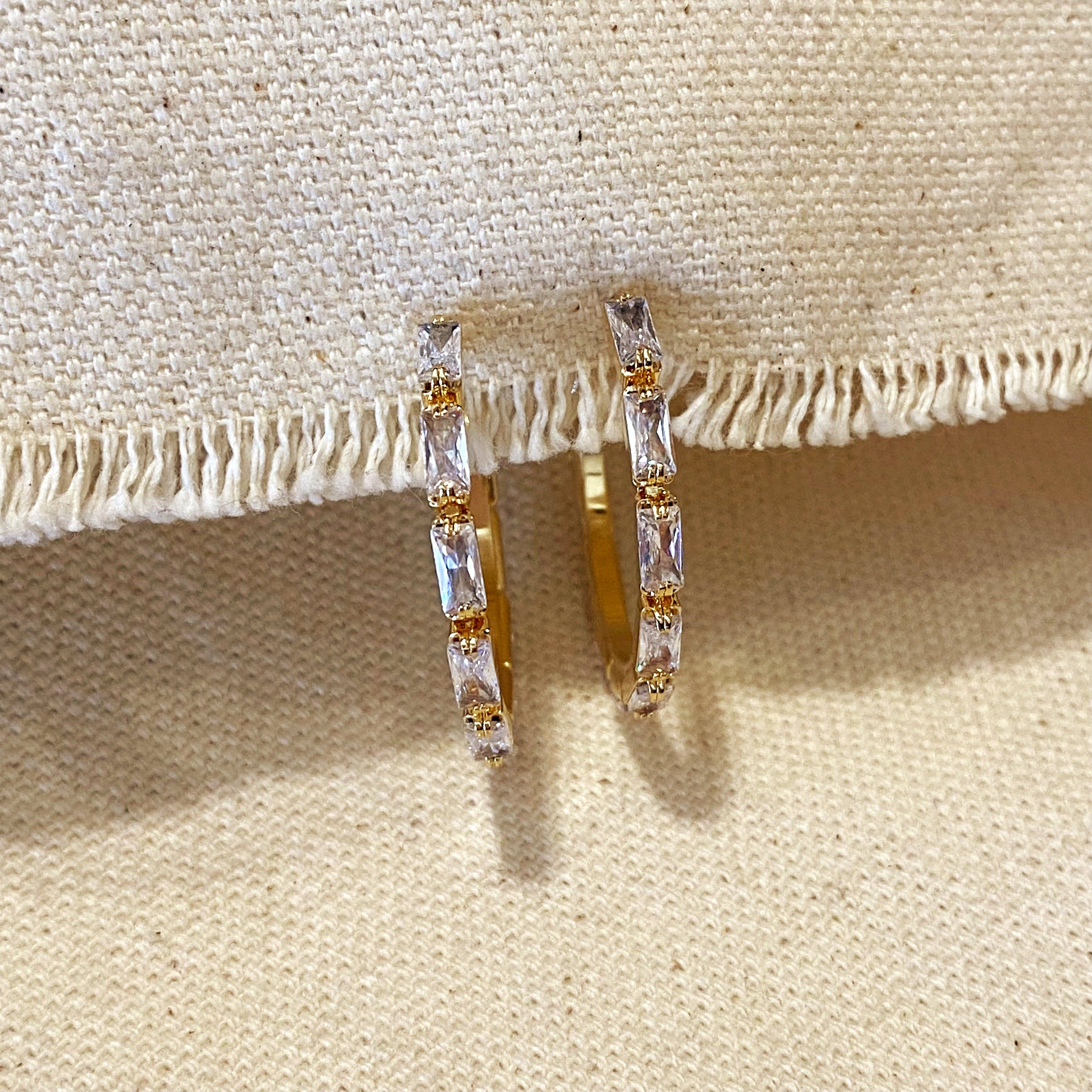18k Gold Filled Baguette Hoop Earrings