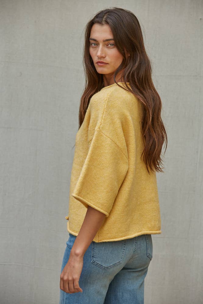 Wilma | Knit Sweater Quarter Sleeve Button Up Cardigan Top