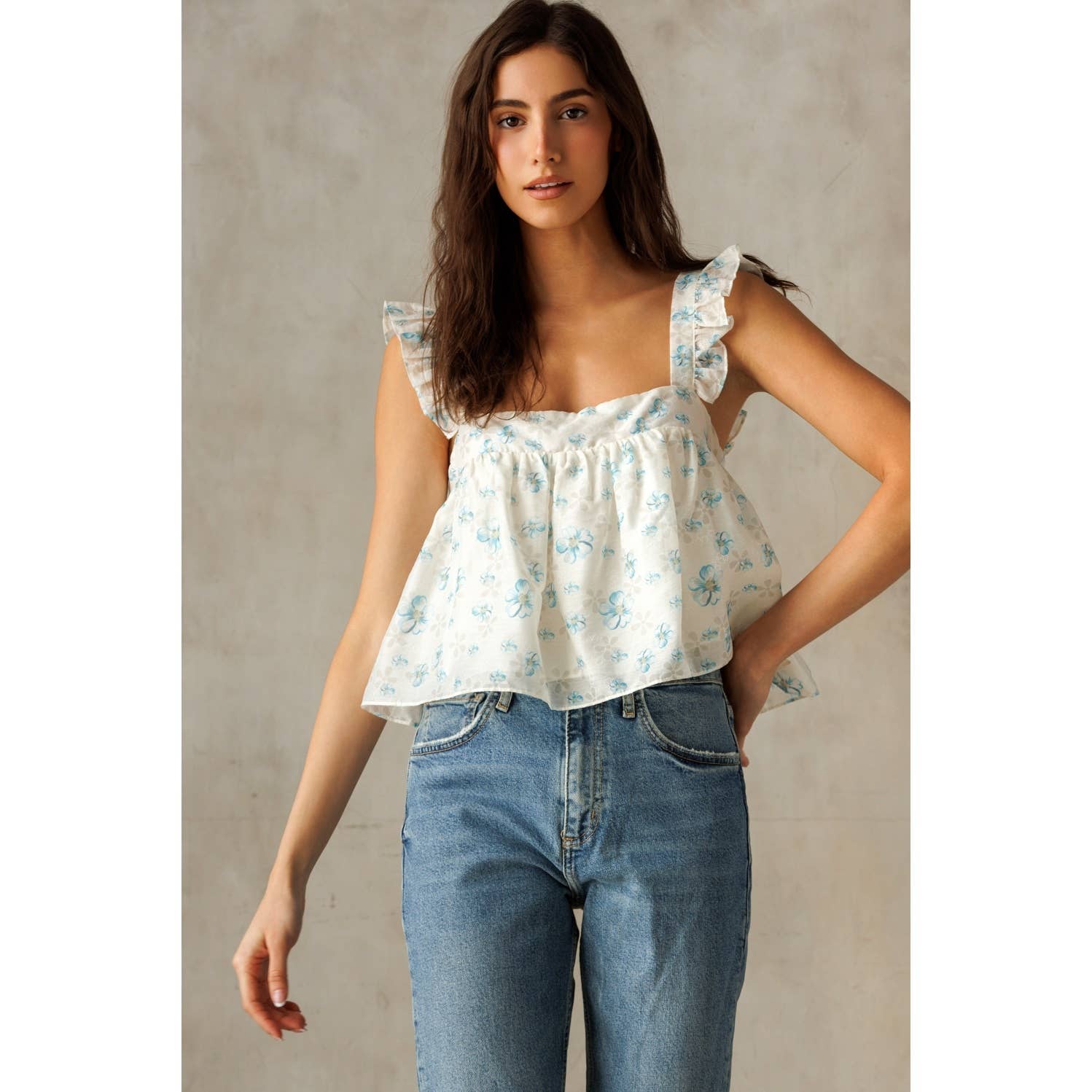 Beth | White Blue Floral Blouse