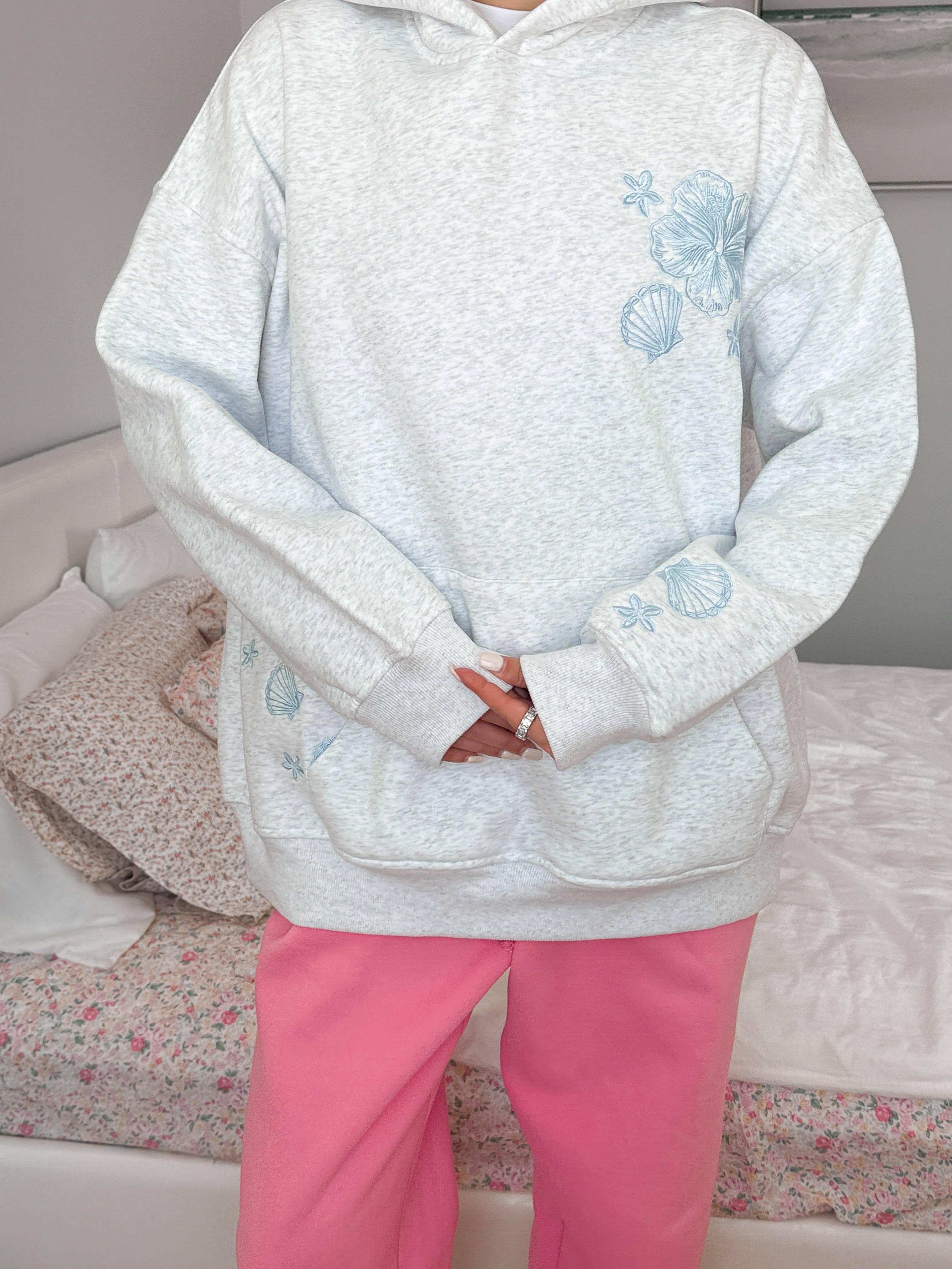 Pearl Grey | Tropical Embroider Hoodie