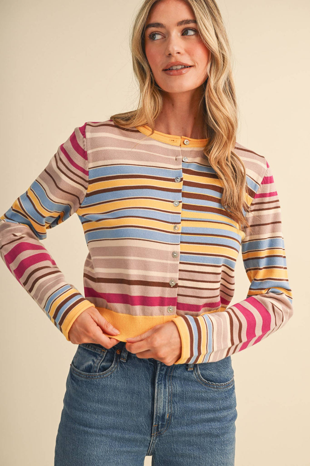 Rachel | Multi Color Striped Cardigan Sweater
