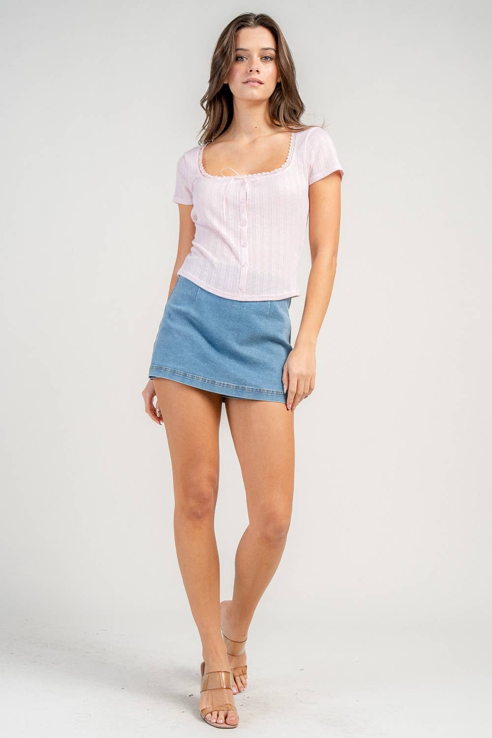 Isla | Pointelle Button Down Cap Sleeve Top