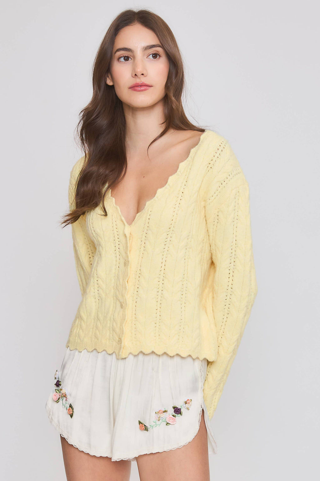 Greer | Scallop Hem Cable Knit Cardigan