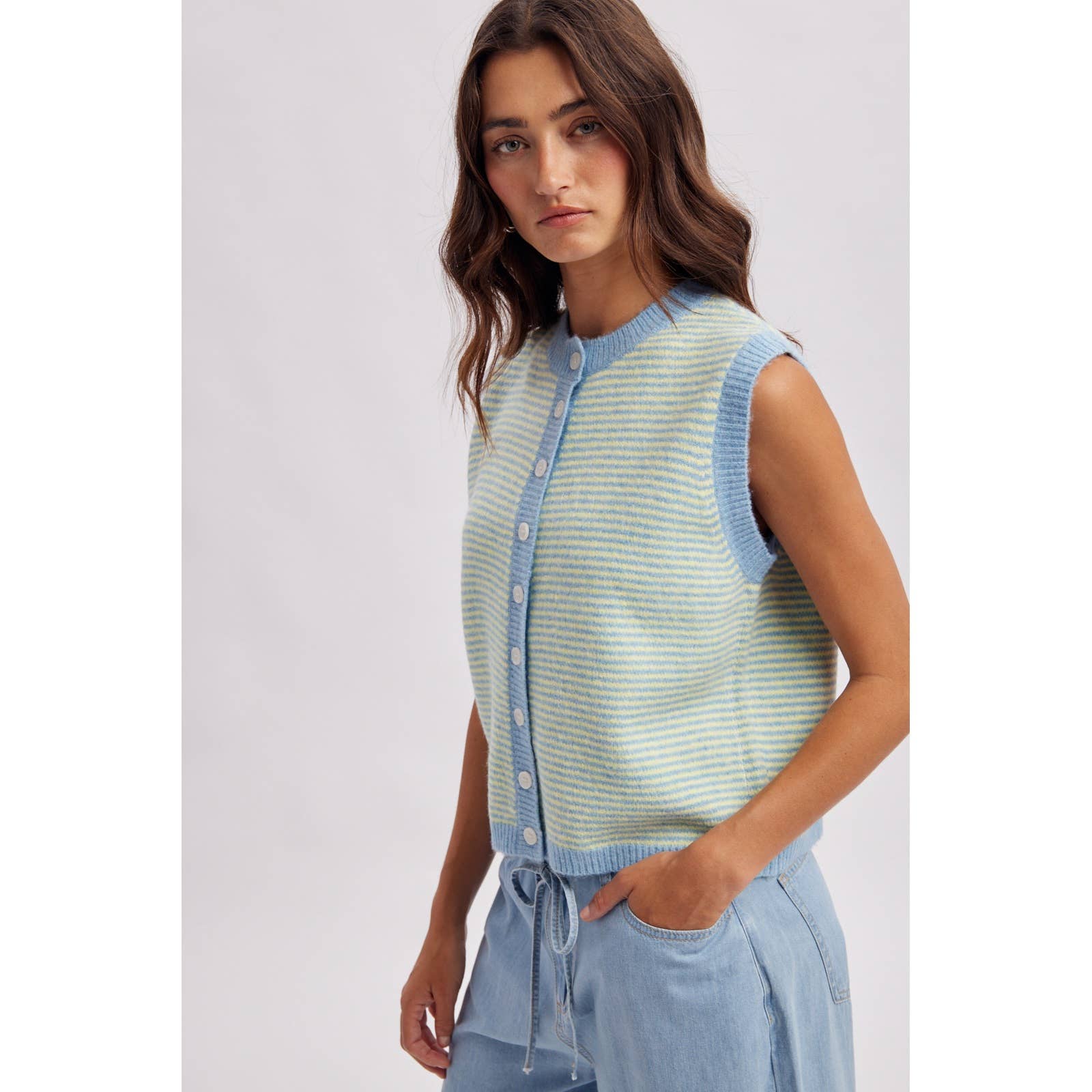 Lime | Contrast Striped Sweater Vest