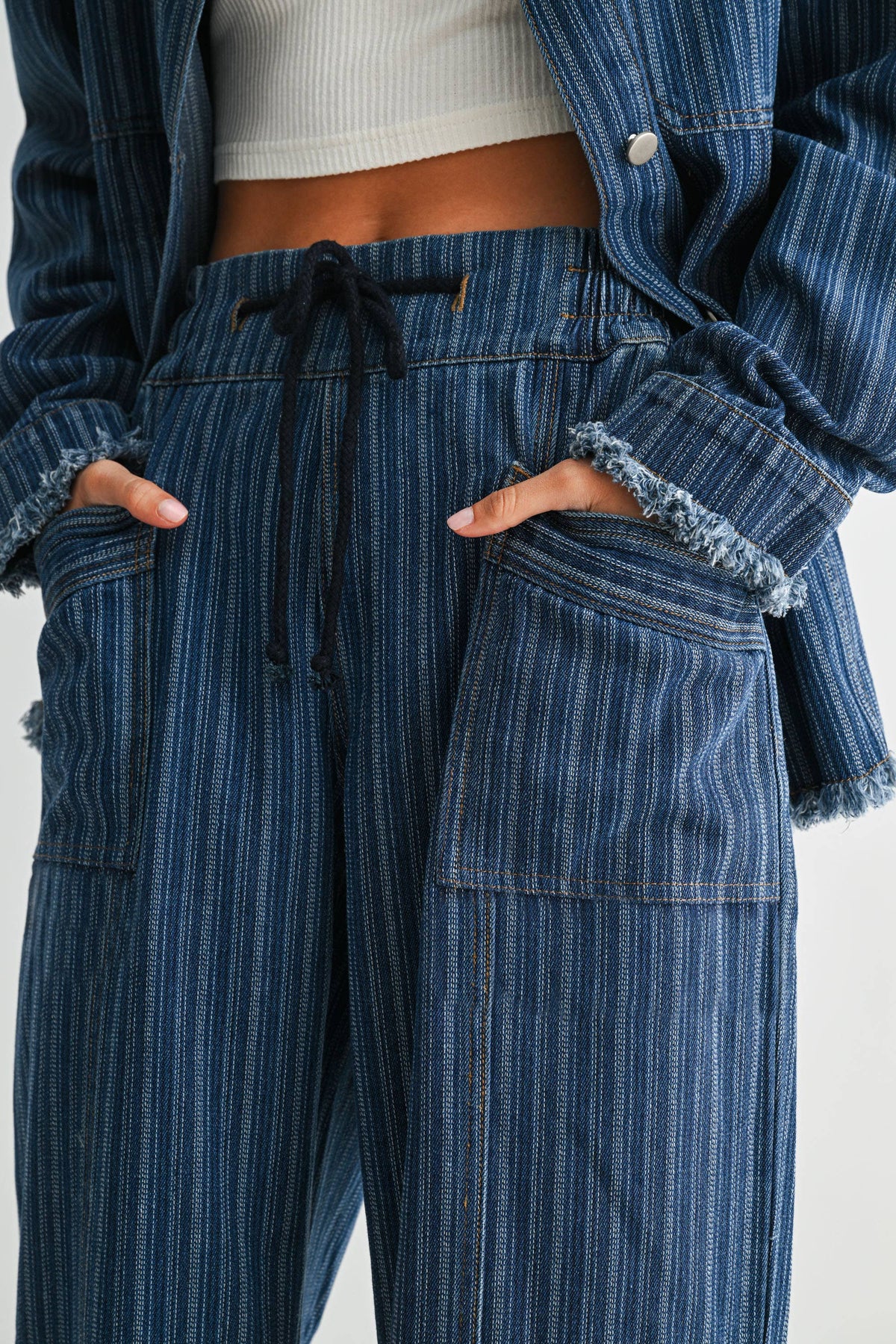 September | Wide-Leg Striped Denim Trousers