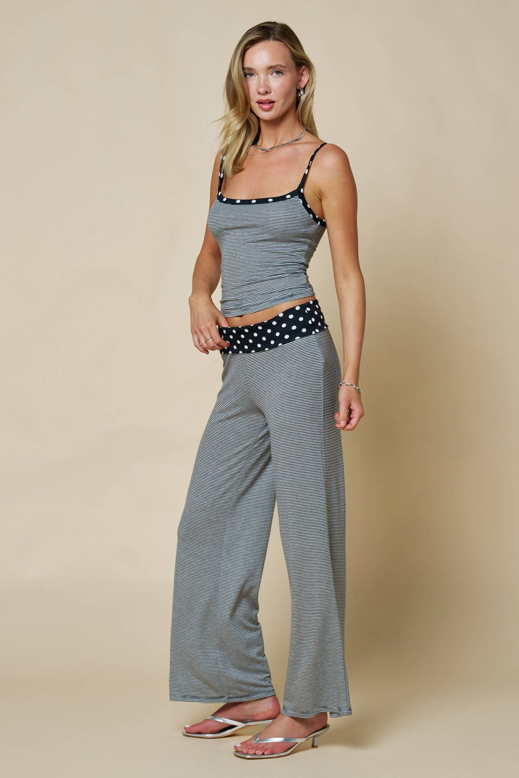 Roma | Polka Dot & Striped Tank with Fold Over Pant Set