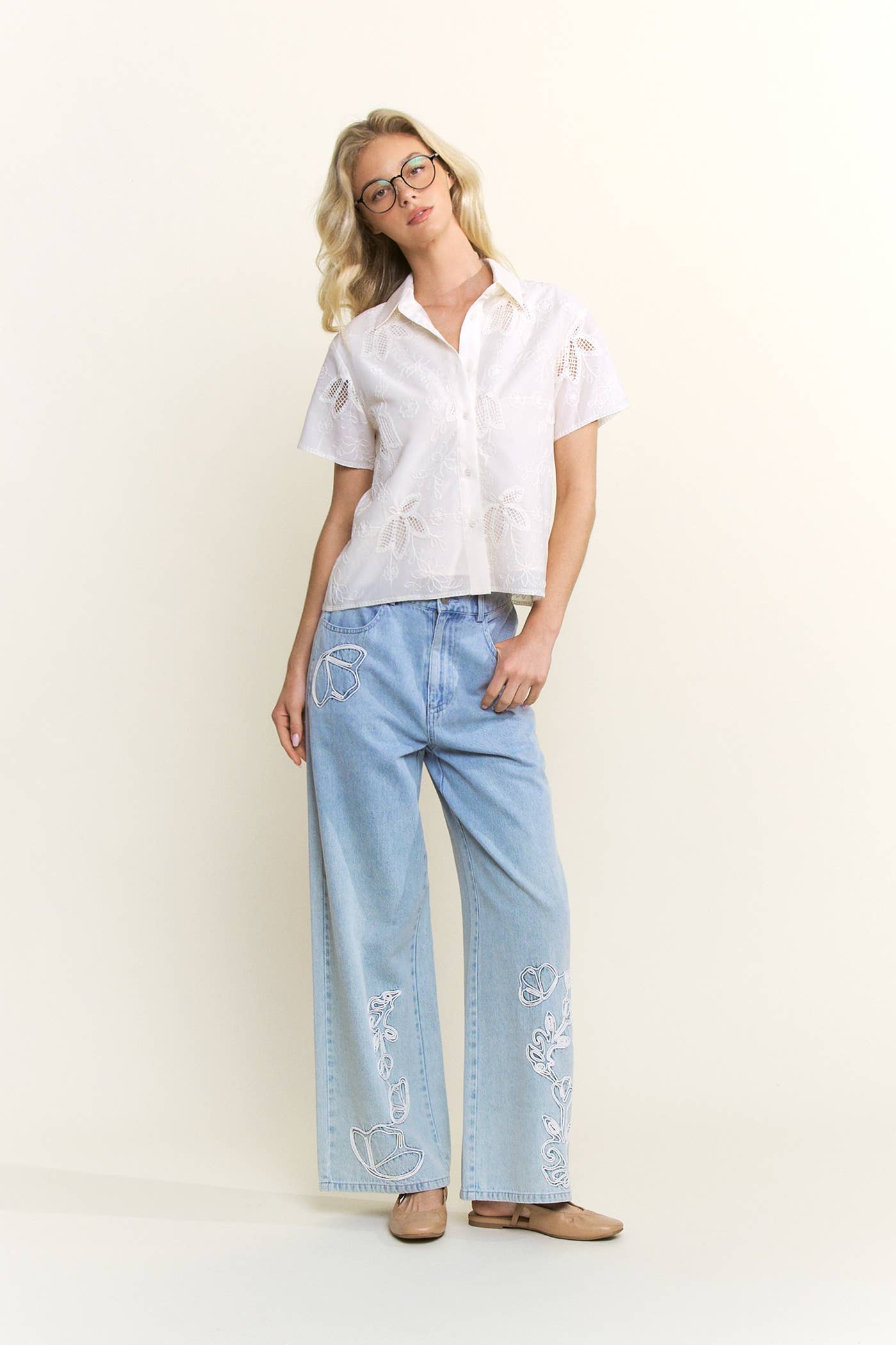 Delphine | Embroidered Button Down Blouse