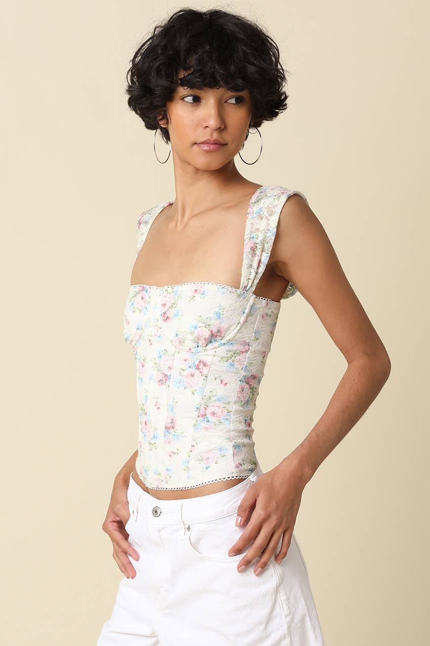 Lorna | Floral Structured Square-Neck Top