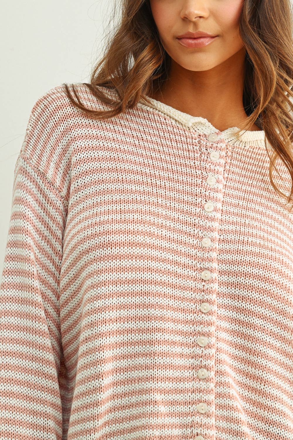 Happy | Stripe Button Front Knoit Cardigan