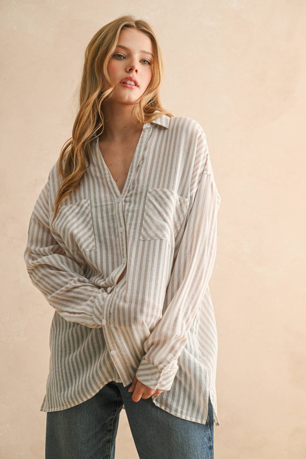 Wren | Grey Striped Buttondown Shirt