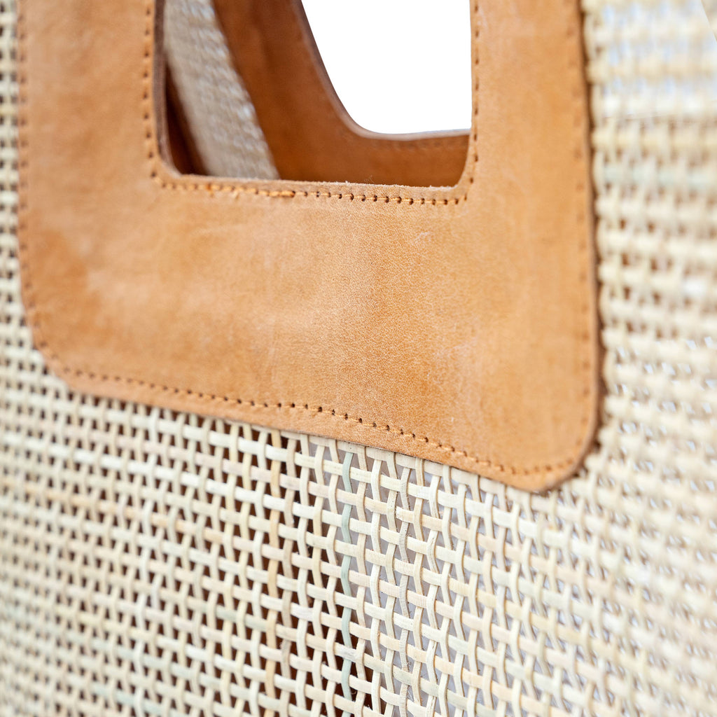 Cannes Genuine Leather Rattan Top Handle Bag