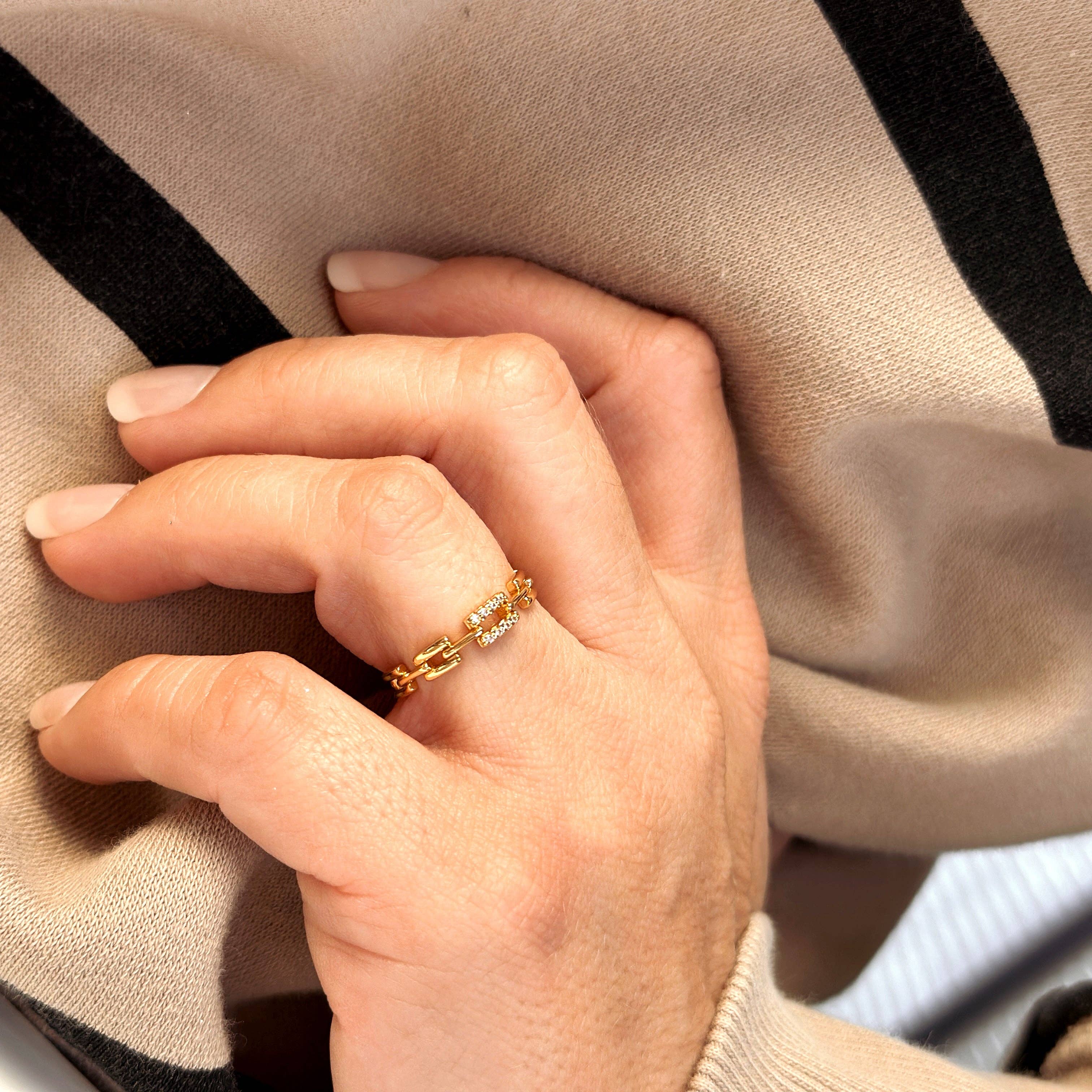 18k Gold Filled Chain Link CZ Ring