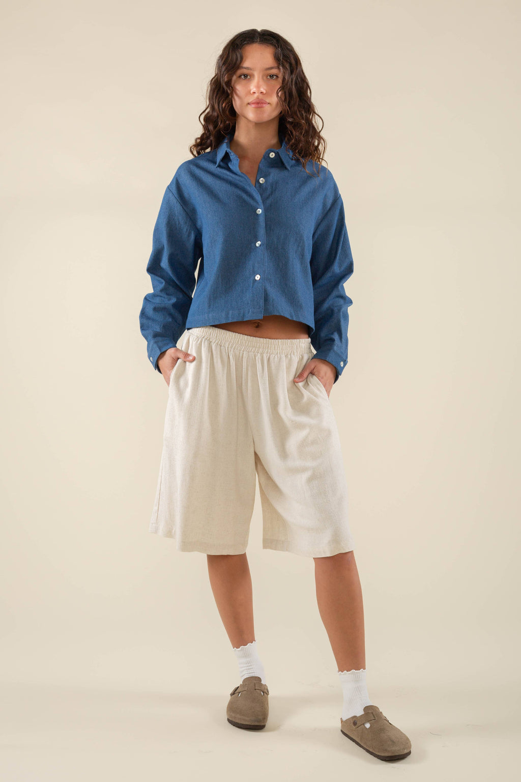 Charli | 100% Cotton Boxy Long Sleeve Denim Button Down