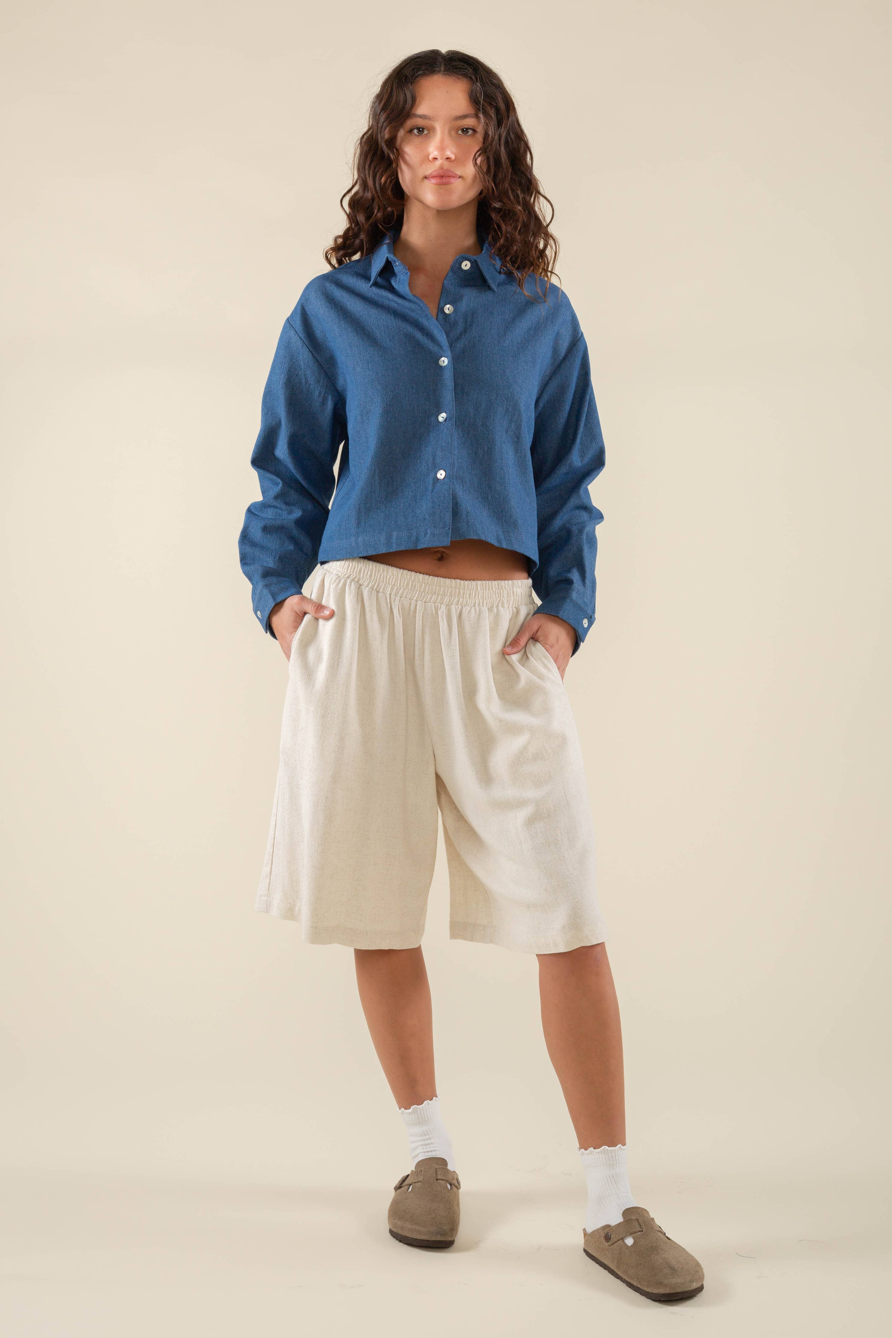 Charli | 100% Cotton Boxy Long Sleeve Denim Button Down